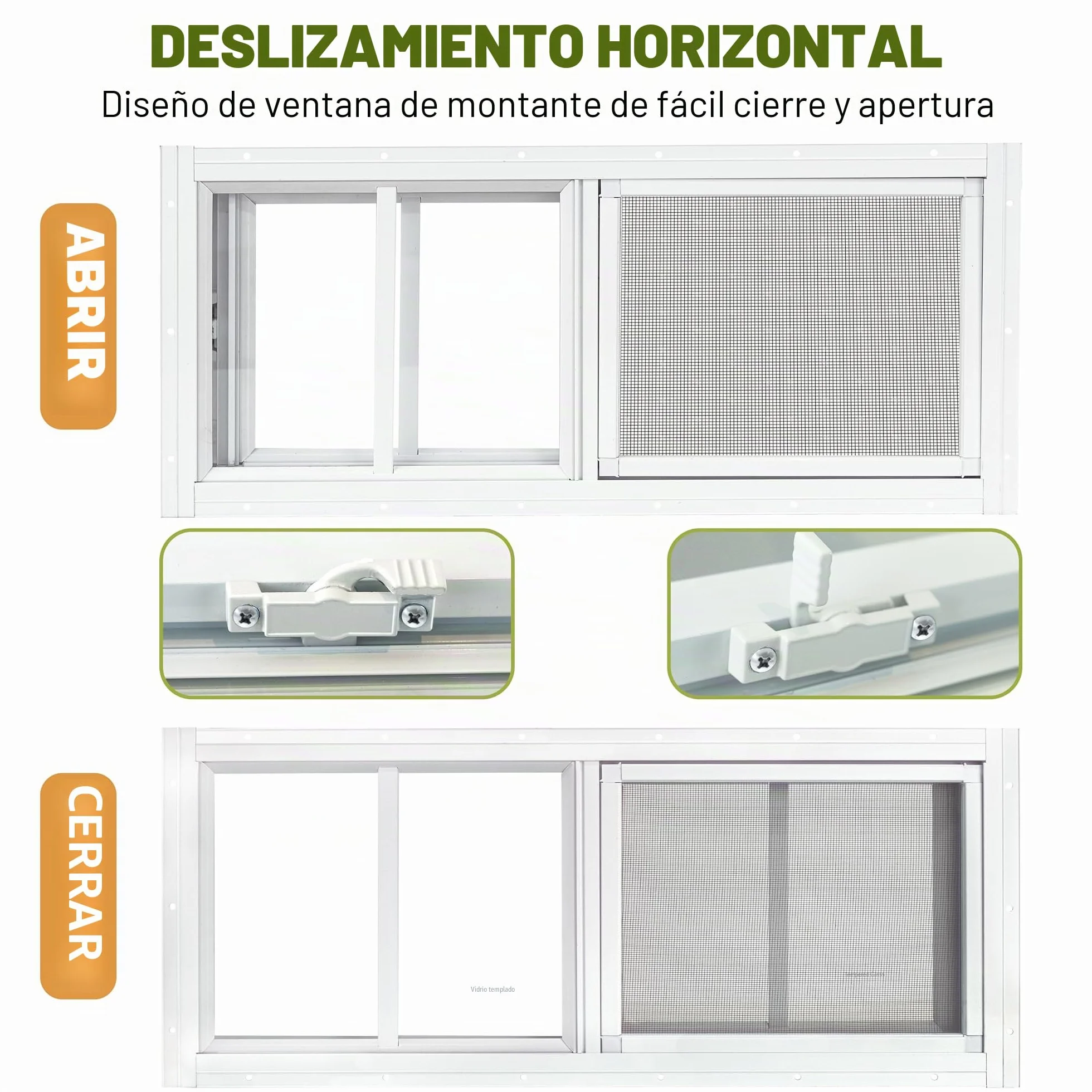 Paquete de 2 ventanas para cobertizo, ventana corredera blanca de 25,4 x 45,7 cm (10" x 18"), adecuada para gallinero, cobertizo, hogar, granero - Ventana de travesaño con vidrio templado y