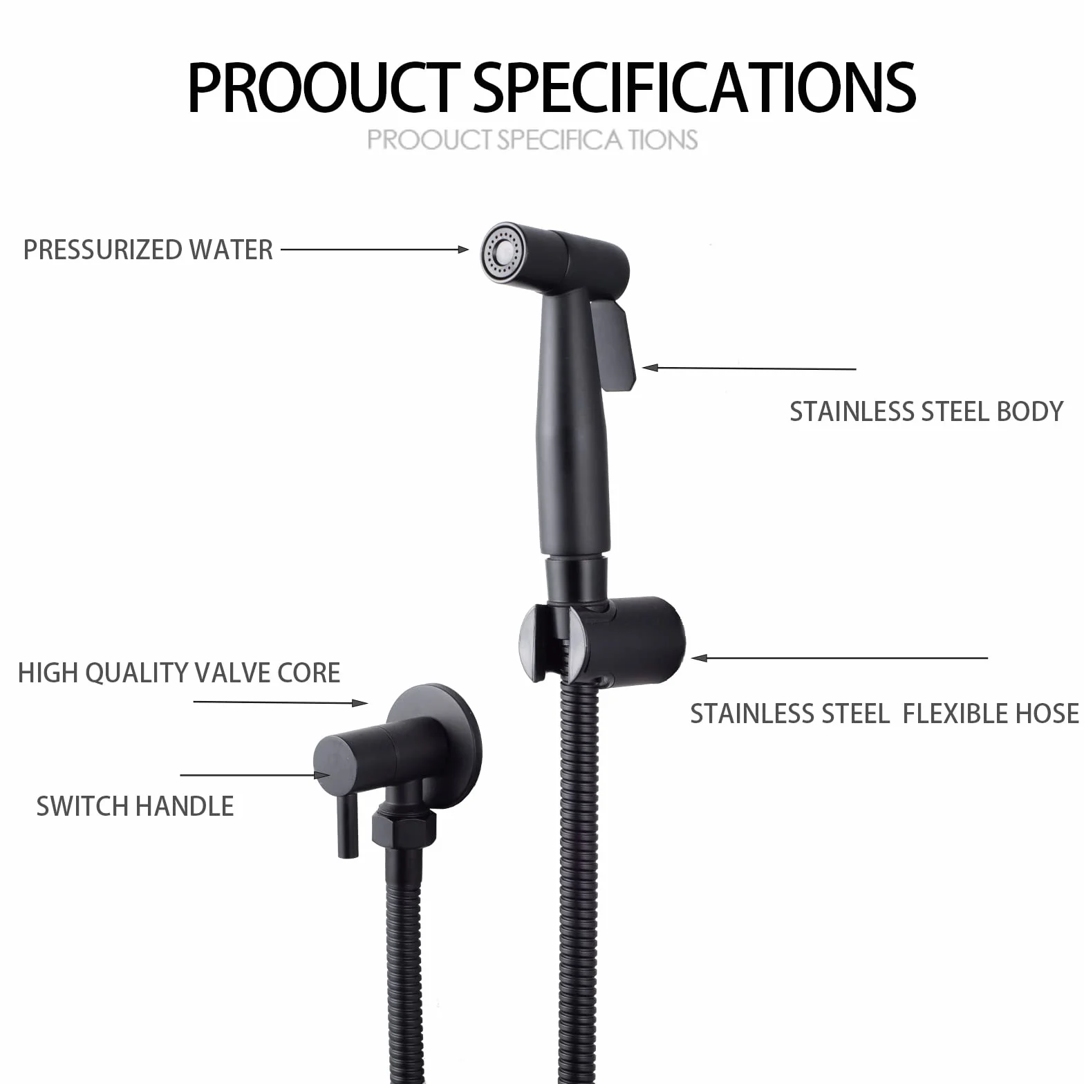 LOSCHEN Pulverizador de Bidé Inodoro Acero Inoxidable Shattaf (Negro)