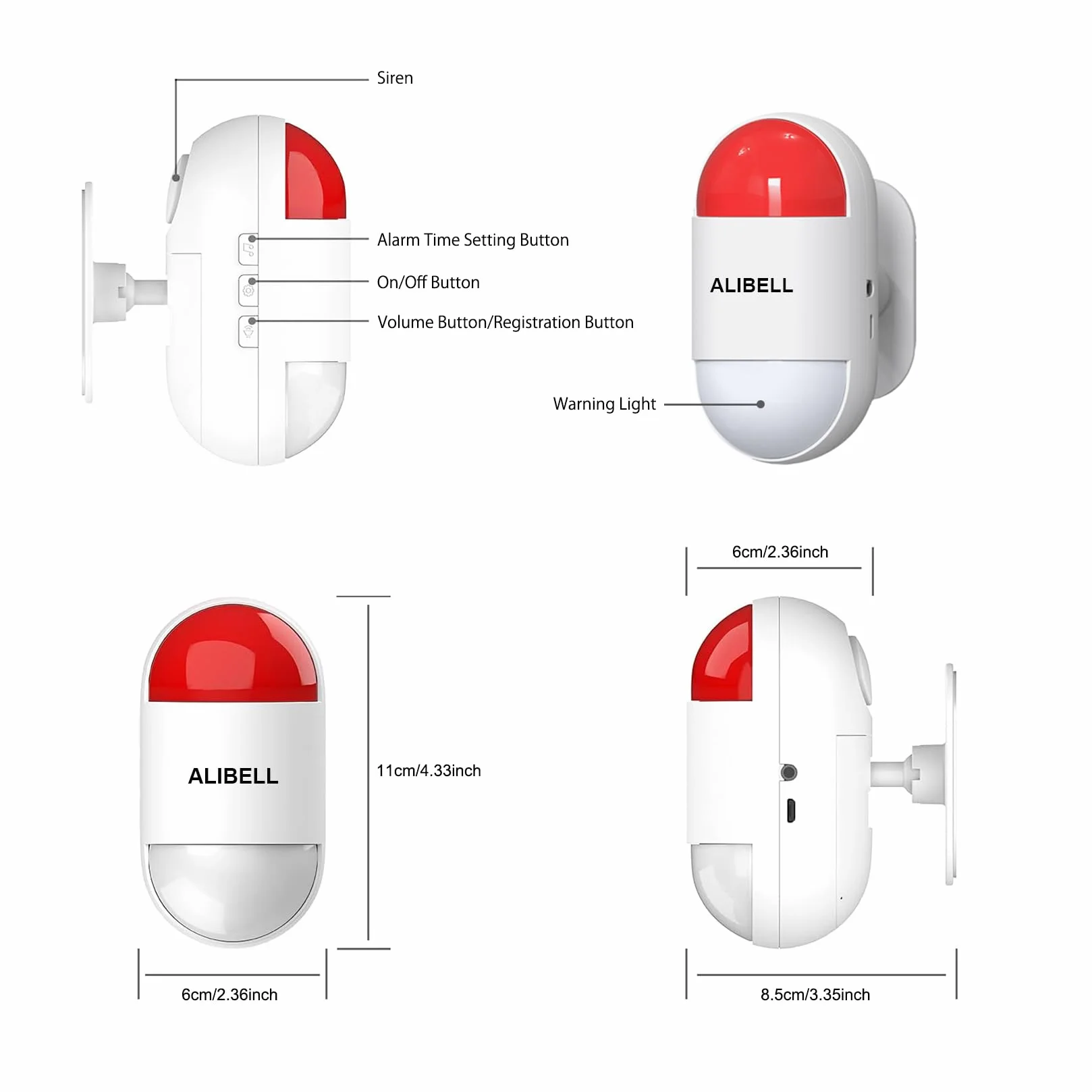 ALIBELL Kit de Alarma de Sirena Estroboscópica Remota,Sistema de Alarma de Pánico 120dB (Funciona con Batería y Plug-in Alimentación),Sistema de Seguridad de Emergencia para Hogar/Tienda/Fábrica