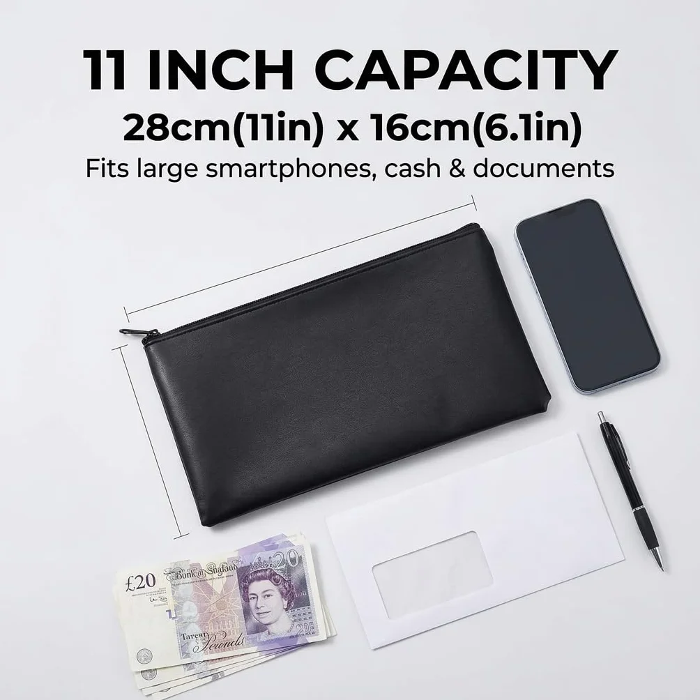 Cartera para documentos Piel sintética negra 28 x 15,5 cm con cremallera