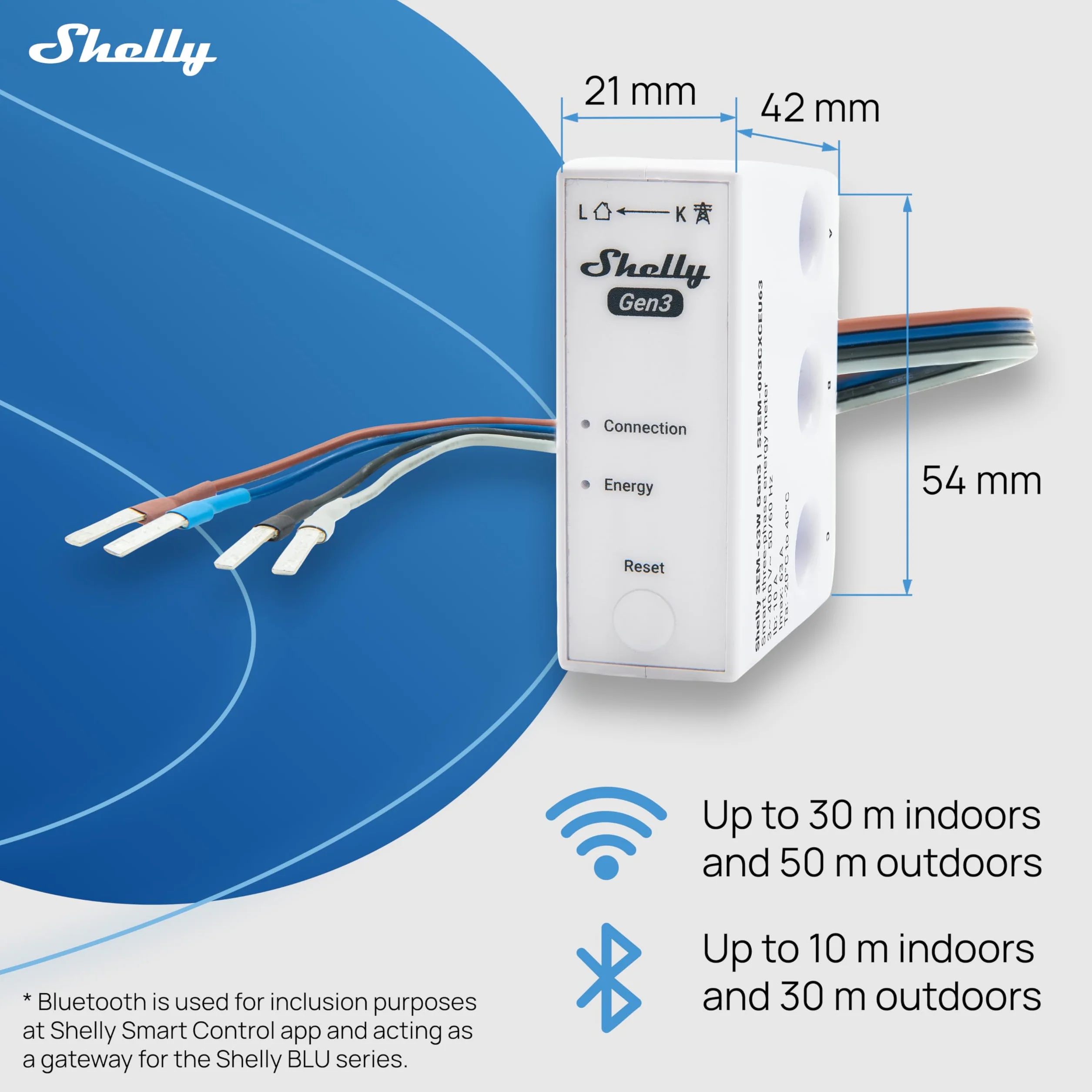 Shelly 3EM-63W Gen3- Wi-Fi & Bluetooth, Supervisión de Energía, Medición de Corriente Sin Contacto, Compatible con Fotovoltaicos, Instalaciones Trifásicas o Monofásicas, Reloj en Tiempo Real, iOS