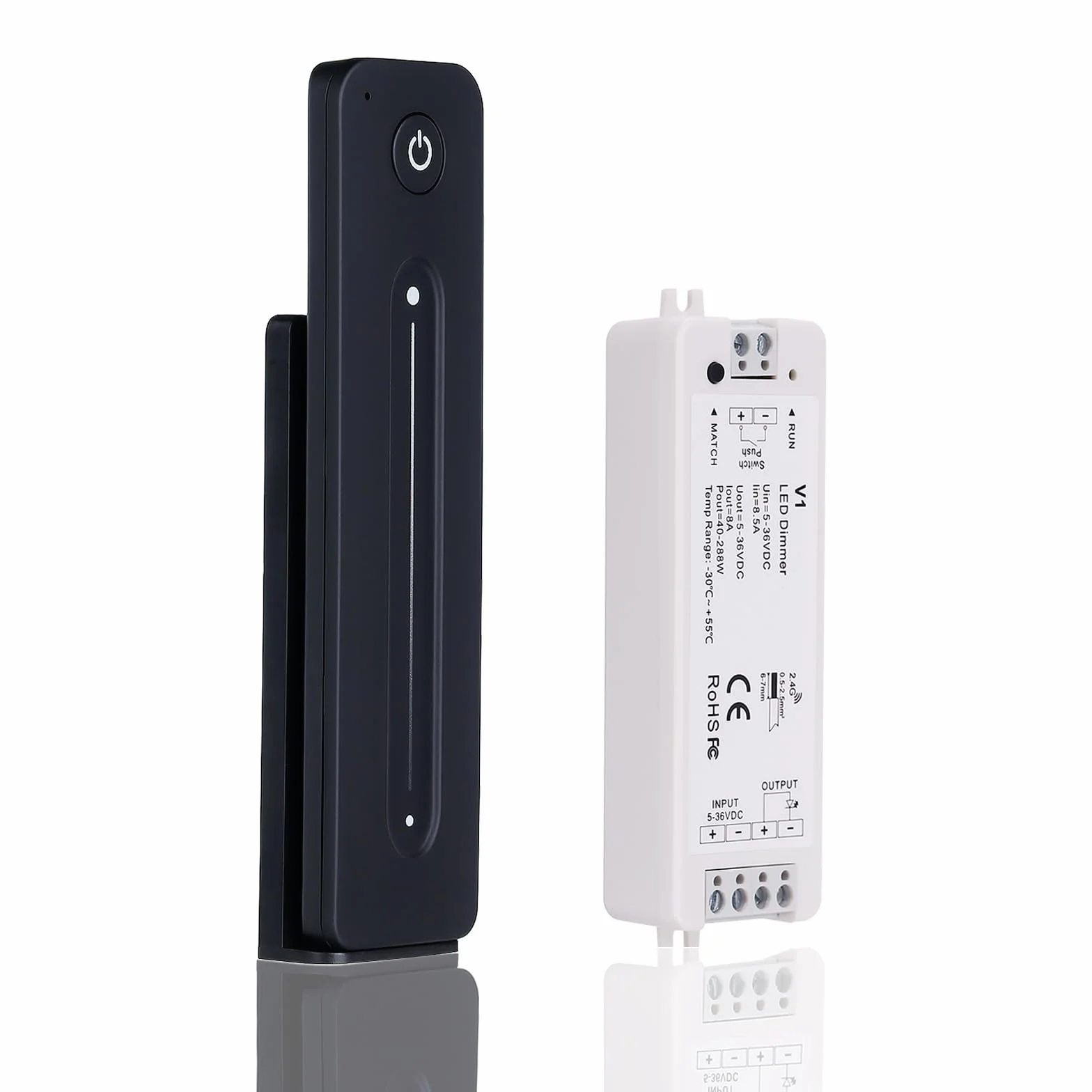JOYLIT Dimmer LED con Mando a Distancia DC 5V-36V 8A 1 Channel, Montado en Pared 2.4GHz RF Regulador Touch Interruptor LED para un Solo Color Ajuste del Brillo, ON/OFF Switch