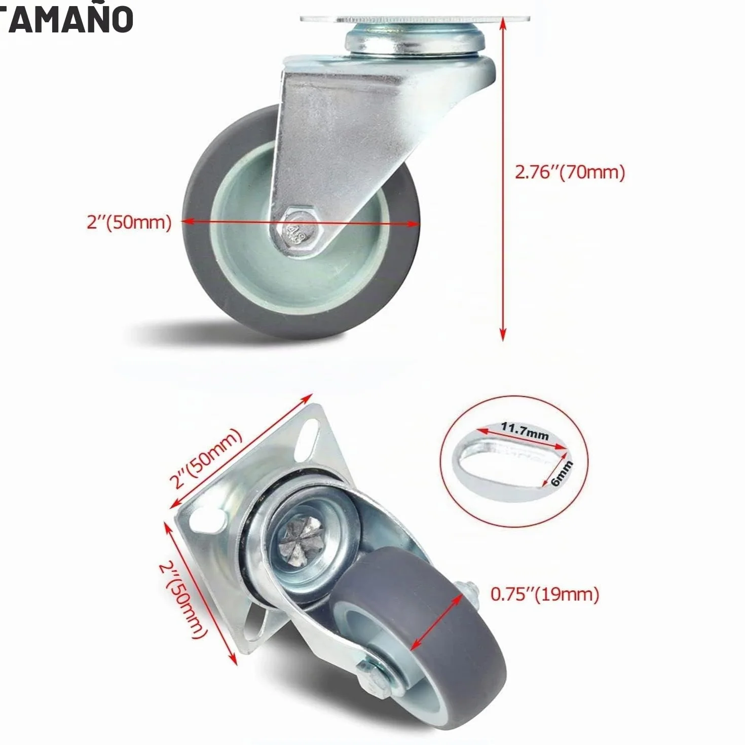 Juego de 12 Ruedas Giratorias Hasta 50 kg por Rueda, Ruedas para Muebles Pesados Giratorio 360 Grados, 50MM Ruedas de Transporte para Mover Muebles, Carros, Estanterías