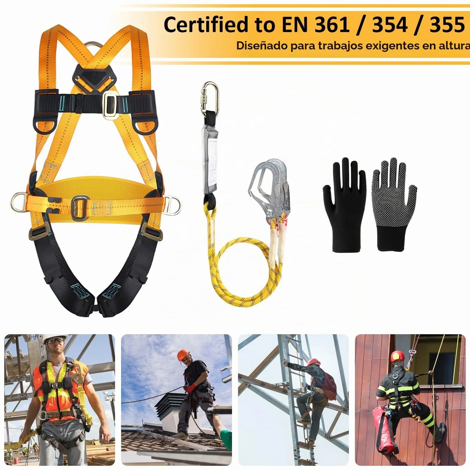 JAOGAUS Arnés de seguridad anticaídas doble cuerda ganchos ajustable 100 kg EN 361/354/355