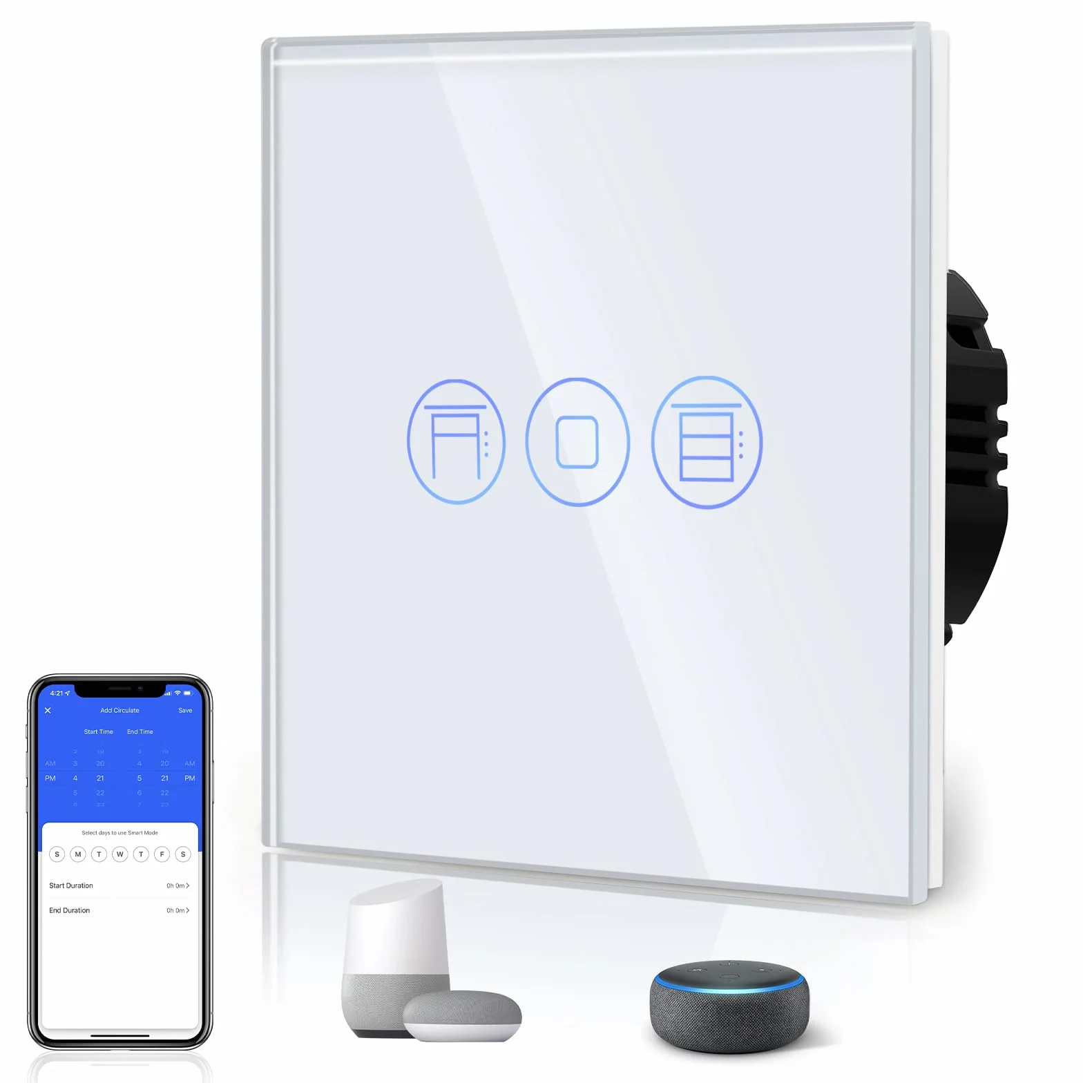 BSEED Interruptor Persiana WiFi,interruptores tactil empotrado,Inteligente Control de Porcentaje,Panel de Cristal,Control Remoto,Requiere Cable Neutro,86mm Blanco