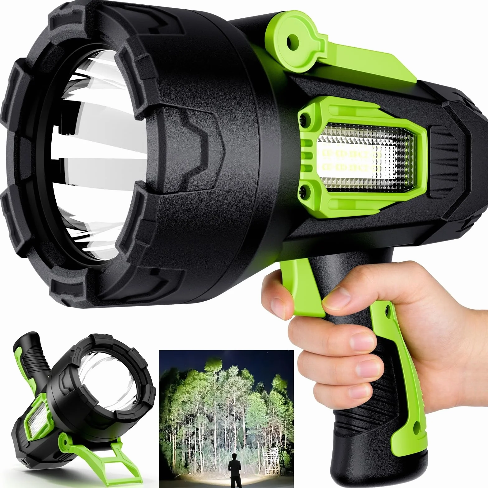 taoquwe Foco recargable, 2000000 lm, luz de mano superbrillante, linterna LED de alta luminosidad, foco de búsqueda grande al aire libre con trípode plegable para navegación, camping, caza