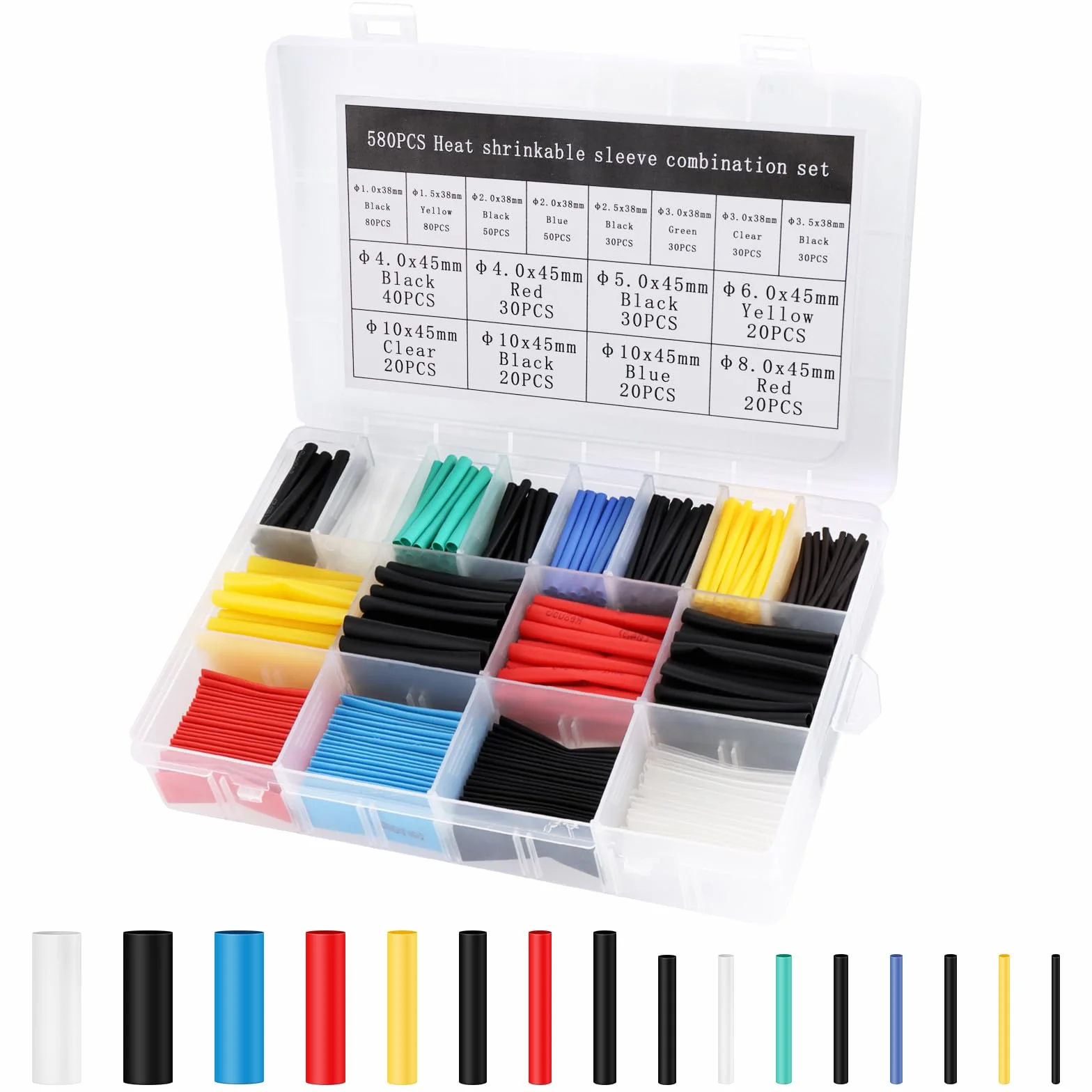 JOPHEK 580 Pcs de Tubo Termorretráctil 2: 1, Tubo Termoretractil para Cables, Poliolefina Tubo Termoretráctil Envoltura de Alambre 6 Color 8 Tamaño, para Protección el Cable, Prevenir la Corrosión
