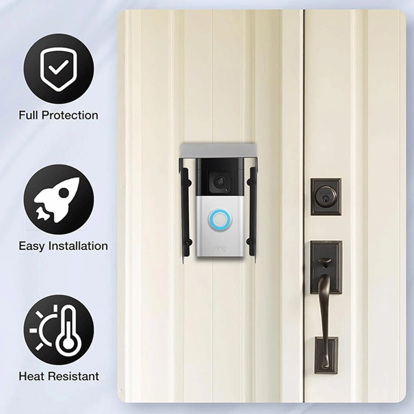 Ring Doorbell Cover | Cubierta de acero para la lluvia del timbre de la puerta, protección solar, cubierta de soporte de timbre de puerta portátil, cubierta de lluvia, cubierta de bloqueo de