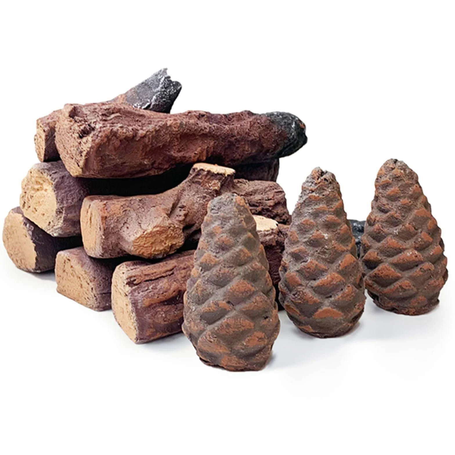 Troncos de chimenea de gas, 10 troncos pequeños, juego de leña cerámica decorativa para interiores y exteriores, ventilados, sin ventilación, eléctricos, bioetanol