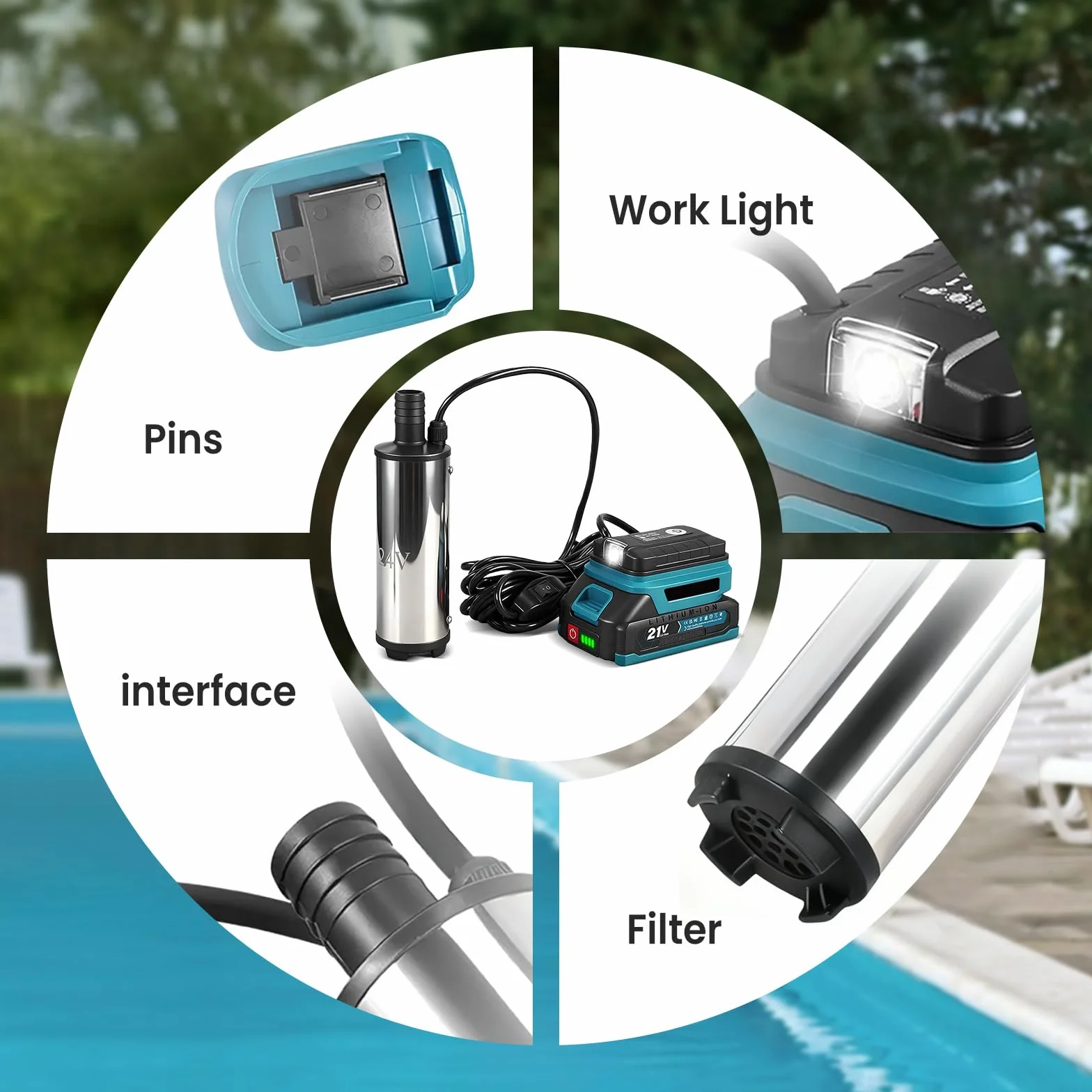 Bomba de agua a batería 18V 60W 80-150 L/min para limpieza riego jardín