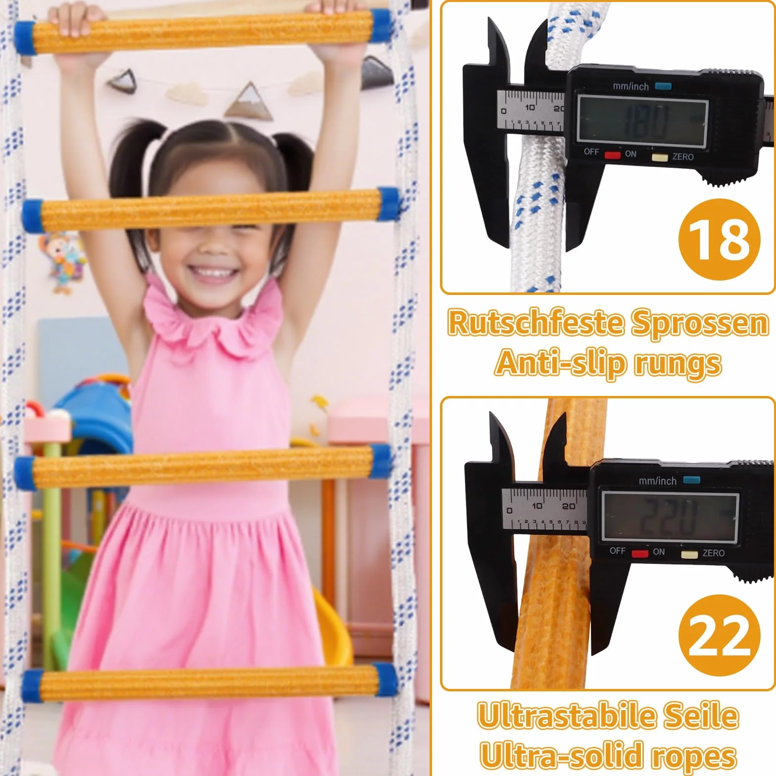 Escalera portátil de cuerda, 5 m, escalera de seguridad para adultos, con mosquetones, capacidad de carga de hasta 300 kg, escalera de rescate para exteriores, balcón, ventana, barandilla