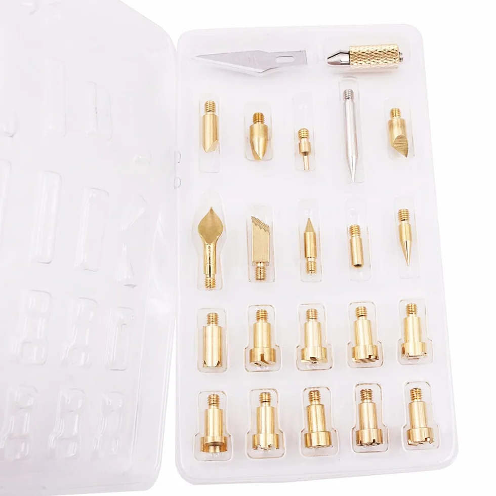 23 piezas de juego de plantillas de puntas para lápiz de quema de madera para soldadura de pirografía, trabajo de tallado, grabado en relieve, tallado, quemado de hierro metálico, puntas de