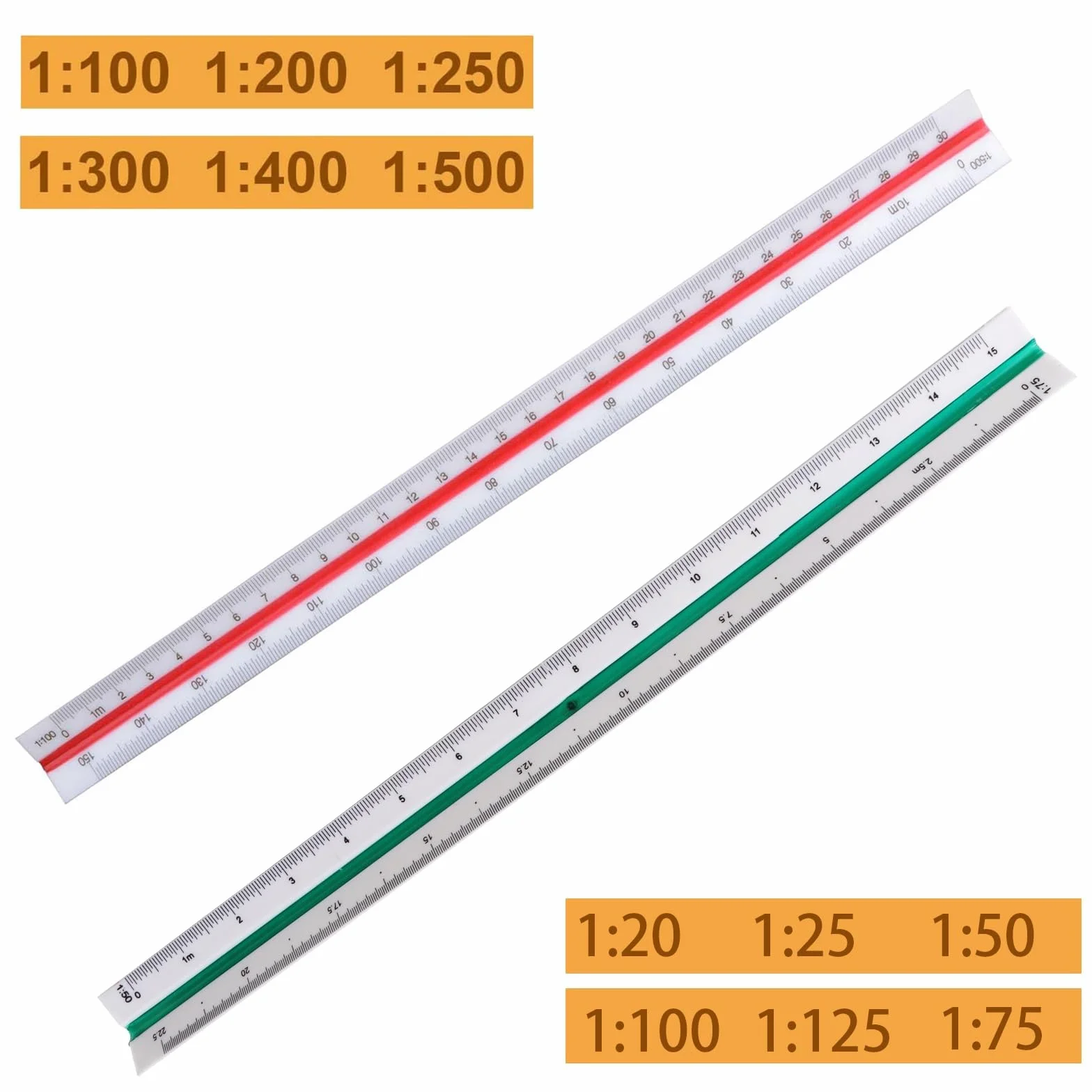 Escalímetro Triangular Profesional 30 cm 1:20 1:25 1:50 1:75 1:100 1:125 1:100 1:200 1:250 1:300 1:400 1:500 Blanco
