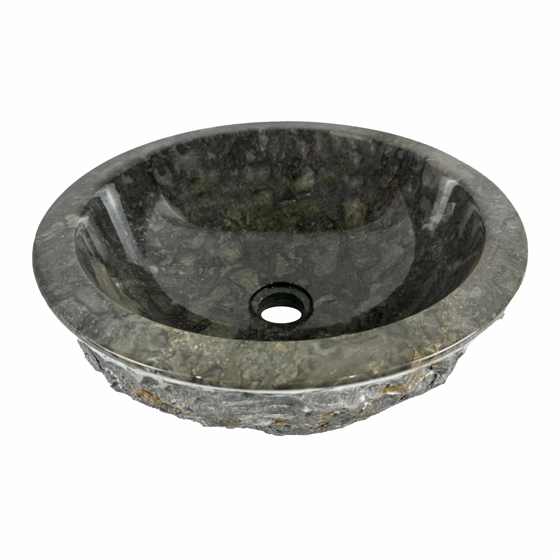 Lavabo Redondo 40x40x15 cm - Cuenca de Mármol - Piedra Natural - Fregadero para baño - Pulido y sólido (Gris)