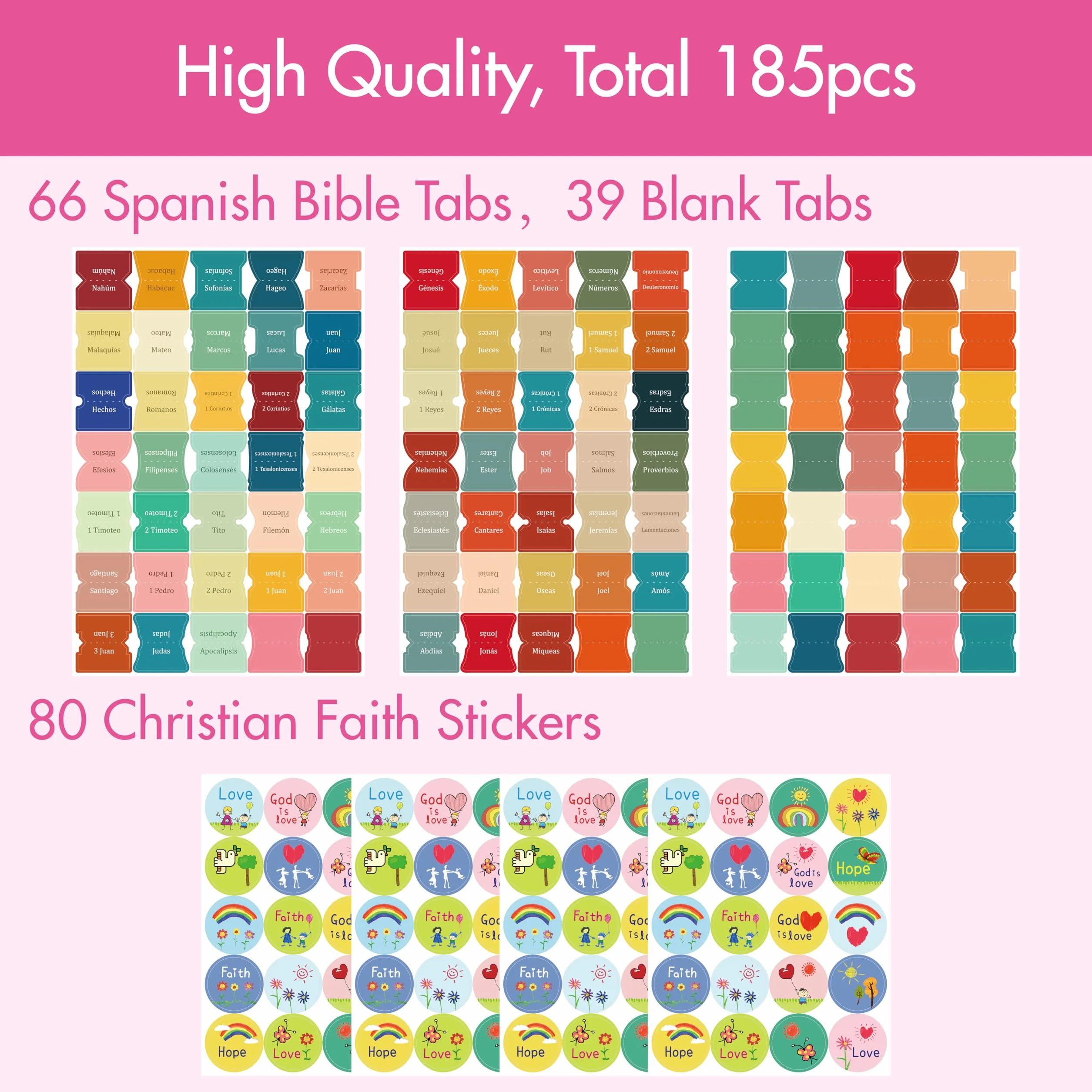 Pestañas de Índice de la Biblia en Español, Juego de Pestañas Laminadas, 80 Stickers Autoadhesivas con Guía de Alineación
