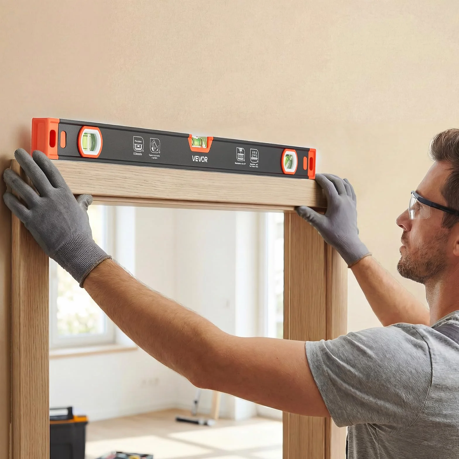 VEVOR Nivel de Burbuja Magnético de Aluminio, Juego de 3 Piezas 22,5/40/60 cm, Herramienta de Nivelación con 3 Burbujas, Ranura en V, Orificio para Colgar, Bolsa para Construcción Bricolaje y Hogar