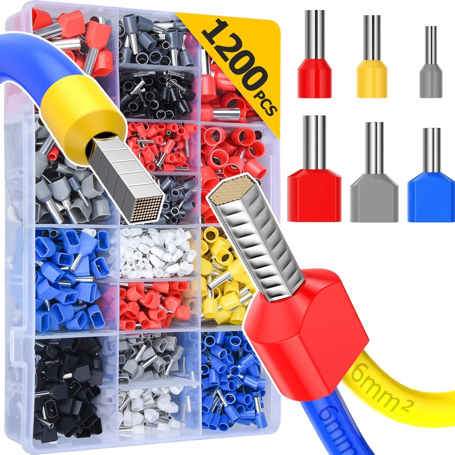 Terminales eléctricos, 1200 terminales eléctricos Preciva, 300 terminales de dos hilos más 900 terminales de hilo individual, adecuados para engarzado DIY e industrial