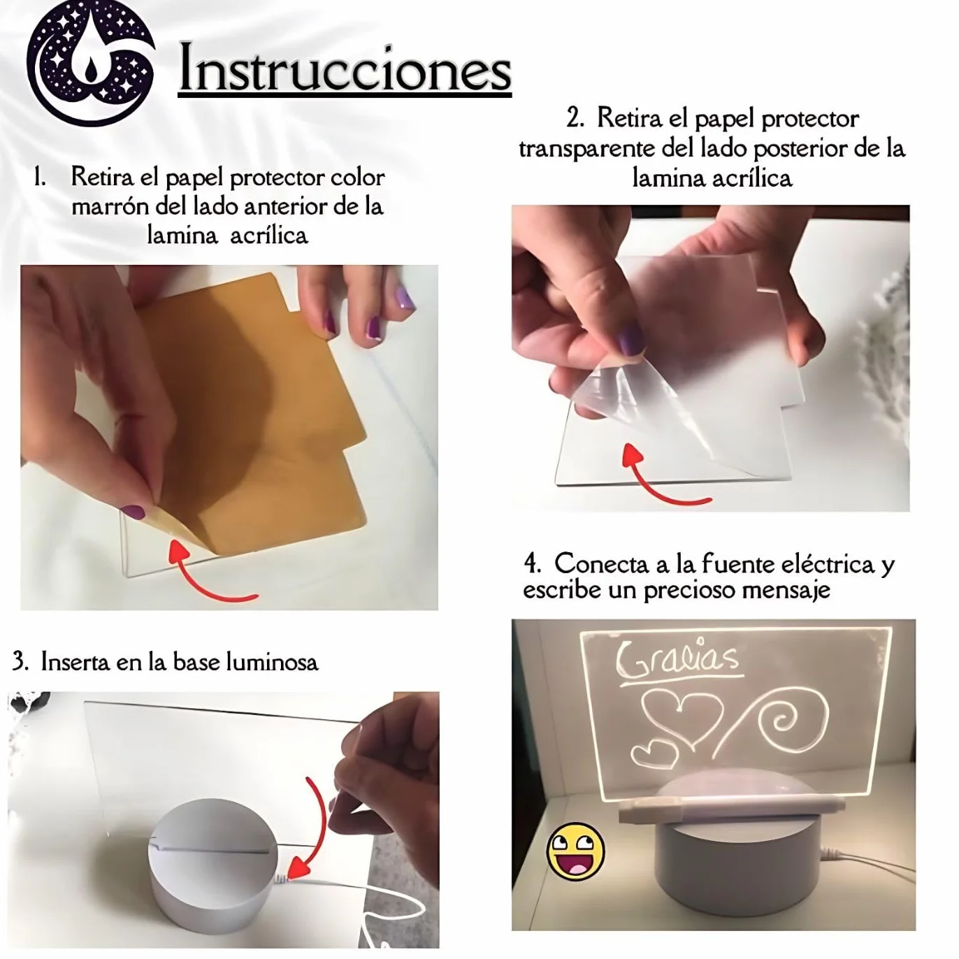 Pizarra LED Luz de Notas Inalámbrico - Tablero Acrílico Portátil Luminoso 16 Tonos de Luz - Decoración