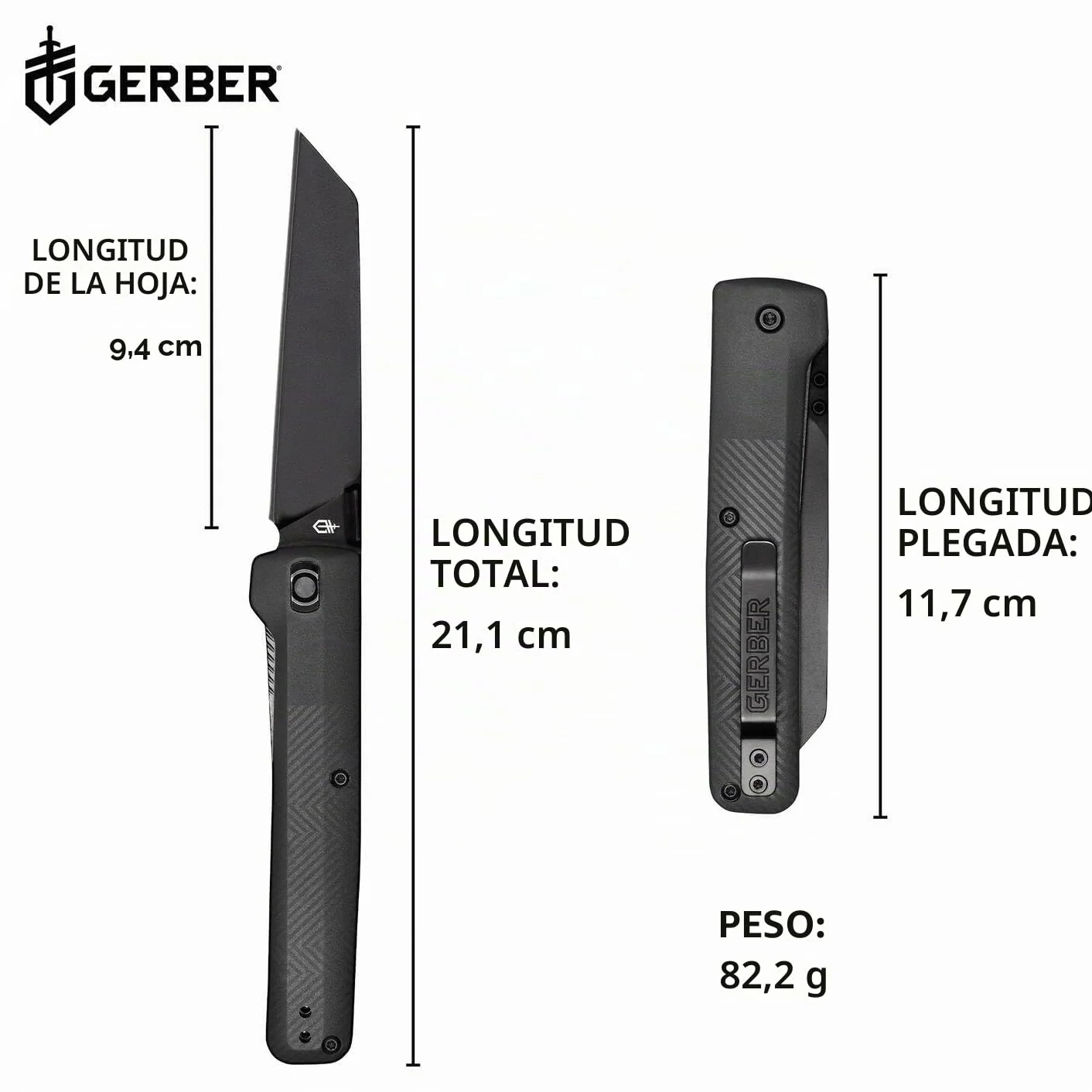 Gerber Navaja de bolsillo con clip para cinturón, Pledge, hoja de acero inoxidable 7Cr17MoV con aspecto de tanto invertido, escamas del mango de nylon reforzado con fibra de vidrio