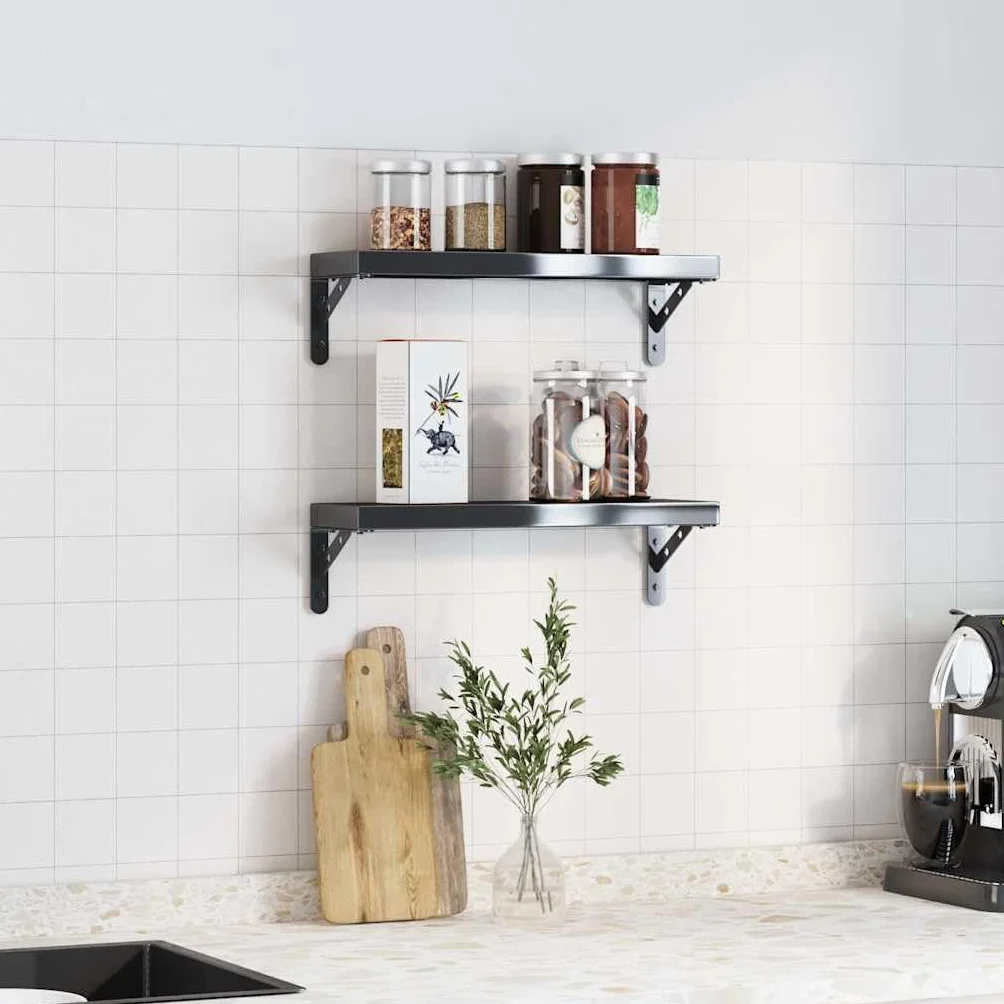4 soportes para estanterías, 15 x 2,5 x 11,5 cm, acero inoxidable negro, 3 mm de grosor, 50 kg de carga, para estanterías de pared DIY, soportes robustos para estanterías, estanterías de