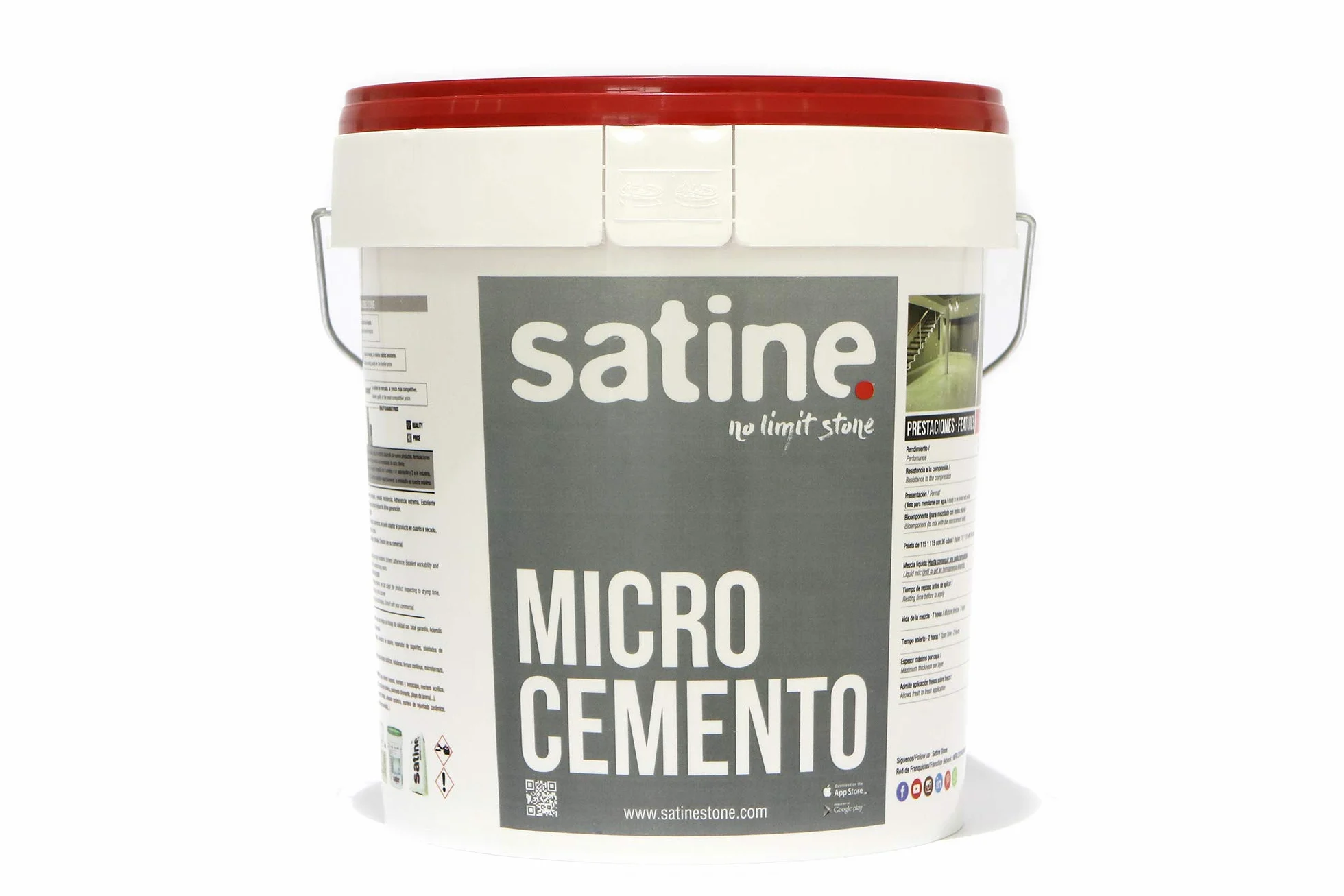 Satine Microcemento Monocomponente acabado base 20KG para 50m2 | grano grueso | en polvo mezcla con agua | uso exterior e interior | suelos, paredes, fachadas, mobiliario
