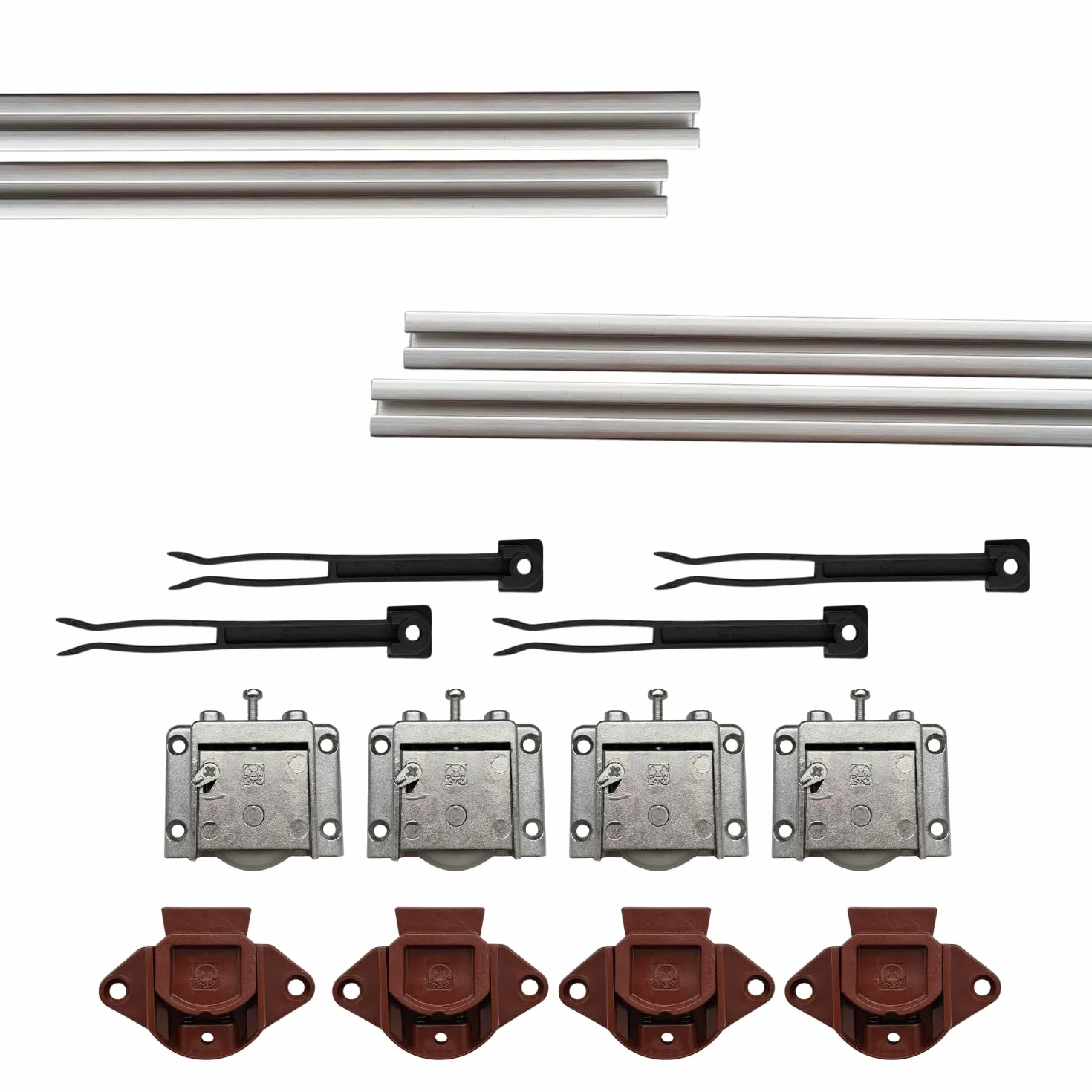 Evotrade Sistema de Herrajes para Puertas Corredizas para 2 o 3 Hojas - Riel de 2 METROS + Carretillas - Color a Elección - Peso Máximo por Hoja 55KG (2 Hojas, Riel de Aluminio)