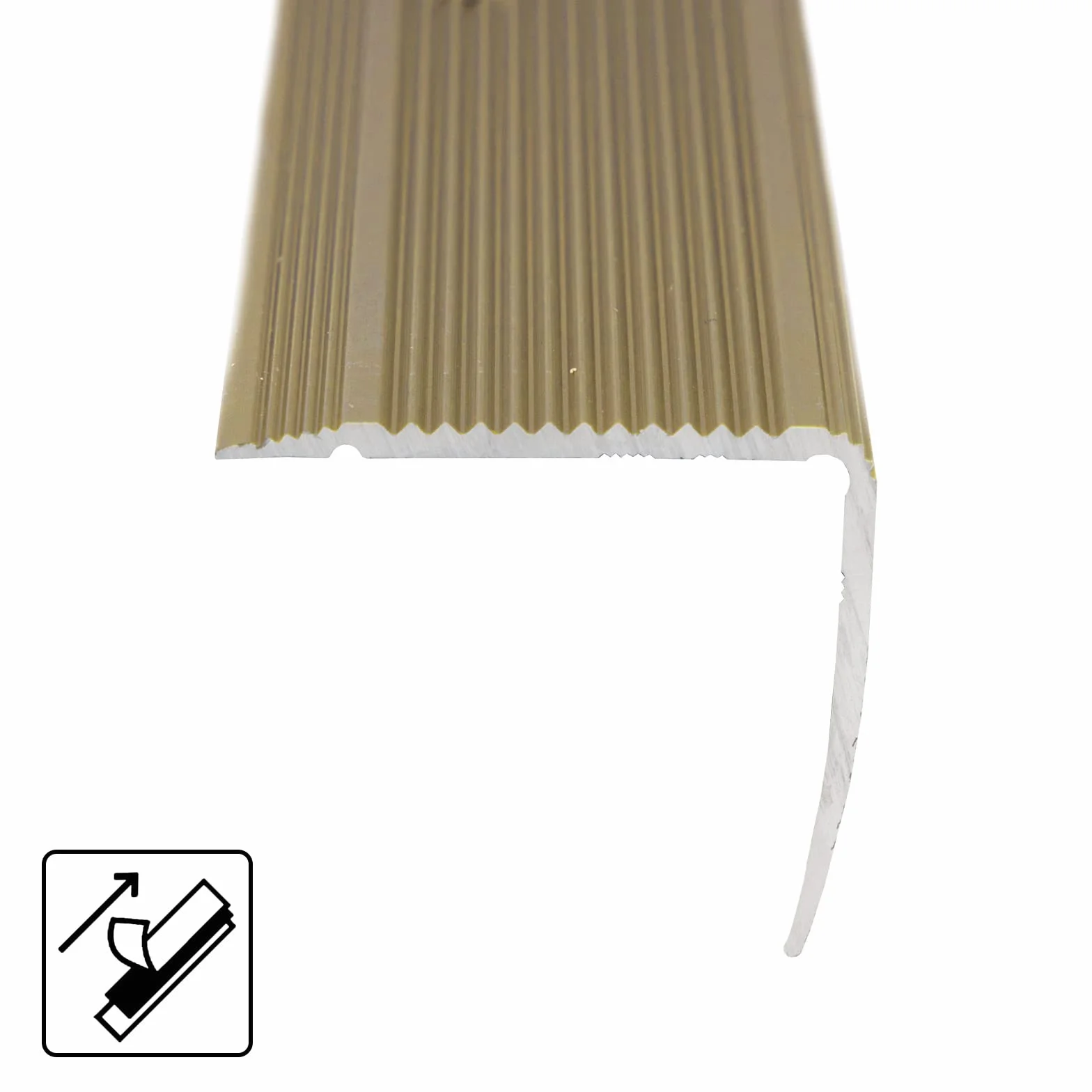 casa pura Perfil de escalera de ángulo de aluminio en forma de L, sin taladrar, perfil angular, perfil de borde anodizado, 1 pieza, 3 x 2 cm, integral (dorado, 100 cm)