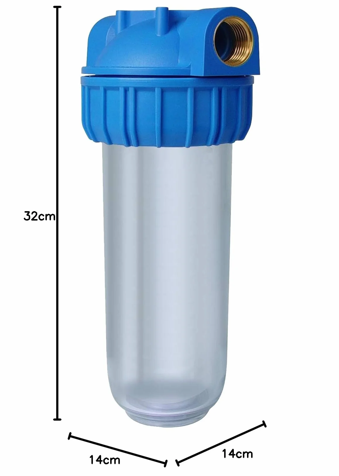 Filtro de agua de 10" Rosca Metal de 1" con soporte para pared y llave para cambio de Cartucho o Filtro. No Incluye Filtro. Fácil Instalación y Mantenimiento. Bbagua.
