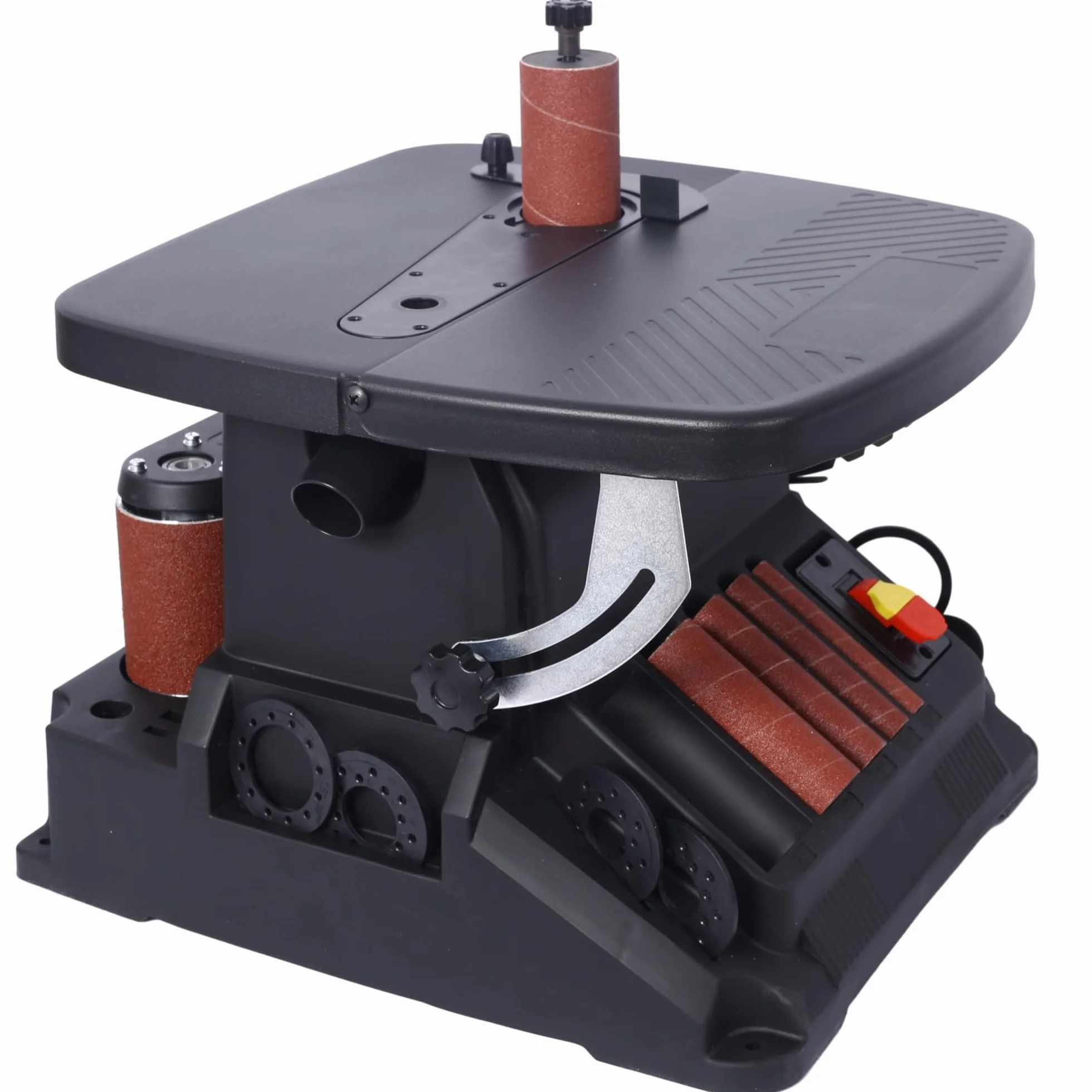 Lijadora combinada 2 en 1 con husillo oscilante vertical y lijadora de banda, lijadora de bobina para carpintería con 5 mangas de lijado, mesa inclinable a 45°, para contornos y curvas