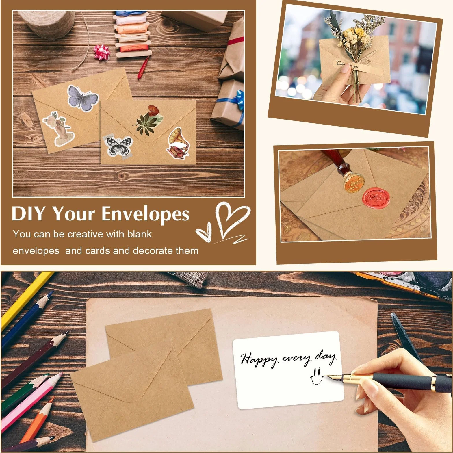 Sobres de Papel Kraft, 50 Mini Sobres y 50 Tarjetas en Blanco Sobres de Papel Kraft Vintage Marrón, Sobres Pequeños Home Deco Sobres para Regalos de Dinero Tarjetas de Agradecimiento Invitación