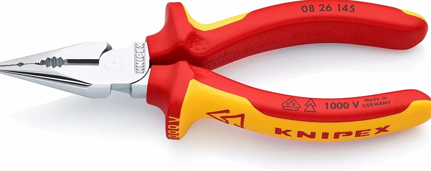 KNIPEX Alicate universal en punta con cartulinas autoservicio cromado aislados con fundas multicomponentes, según norma VDE 145 mm, 08 26 145 SB