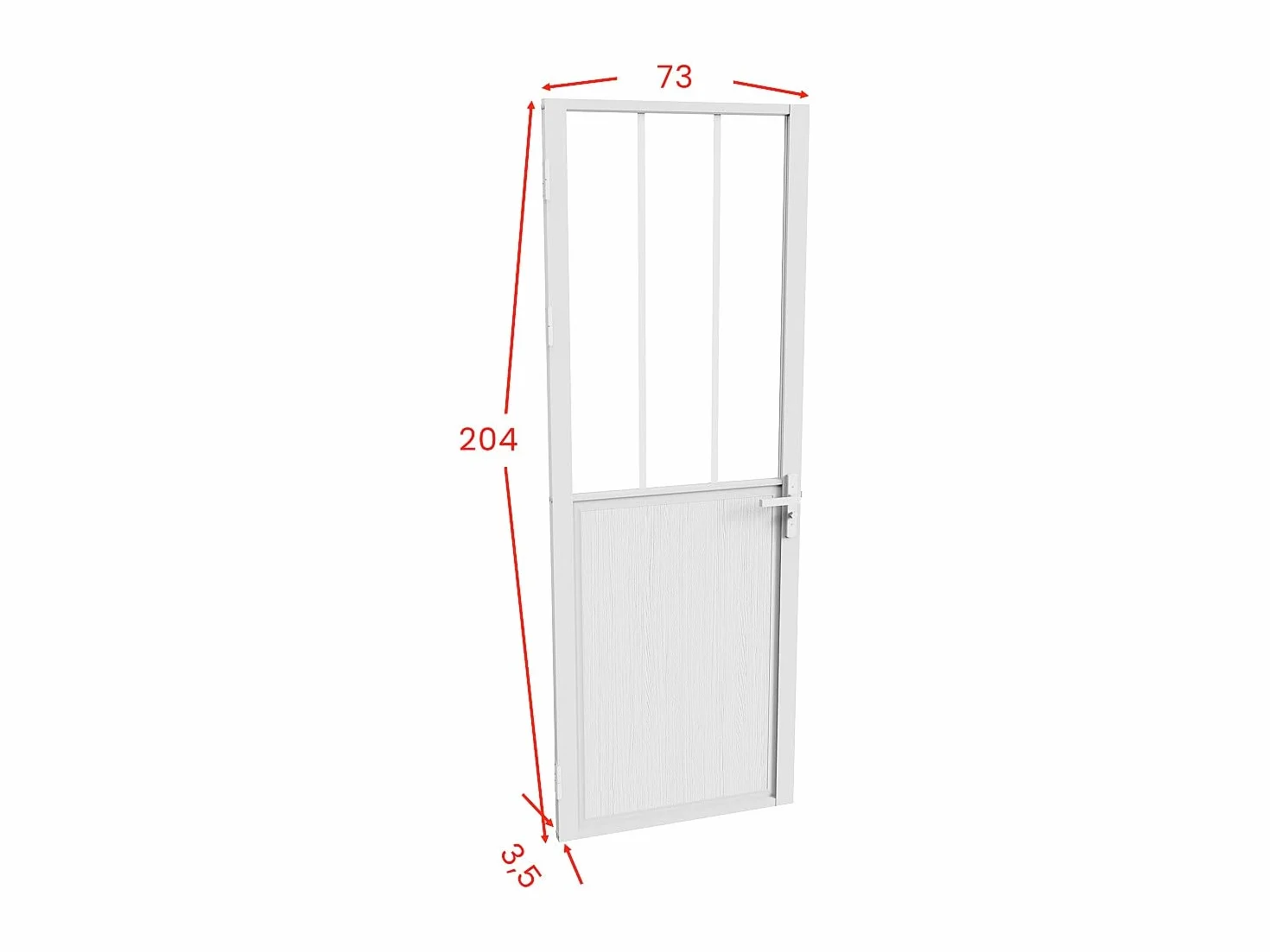 Vente-unique-Puerta reversible de aluminio y vidrio templado tipo taller - Alt. 204 x L73 cm - Blanco - ERMELO