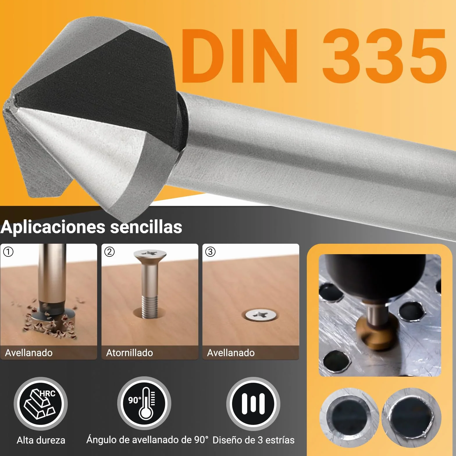 Avellanador Para Metal y Madera M35 Cobalto Ø 6,3-20,5 mm | 6pzs HSS-E 90° Brocas Avellanadoras con 3 Caras para Acero Inoxidable, Cobre, Aluminio y Plástico