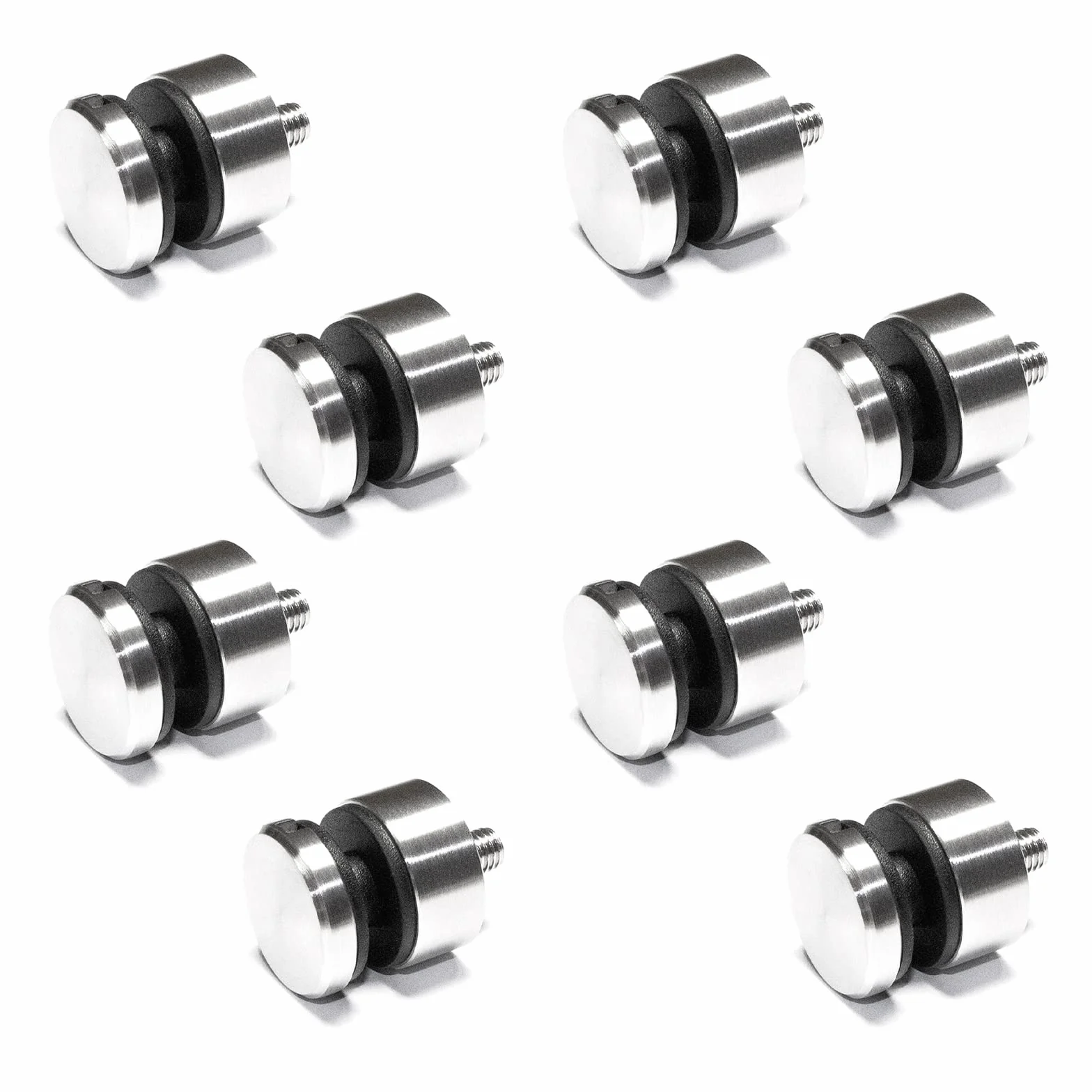 PRIOstahl 8 soportes con tornillo M8 + insertos de goma para cristal de 6 mm a 12,76 mm, conector plano para cristales de plexiglás, balcón, barandilla de acero inoxidable V2A