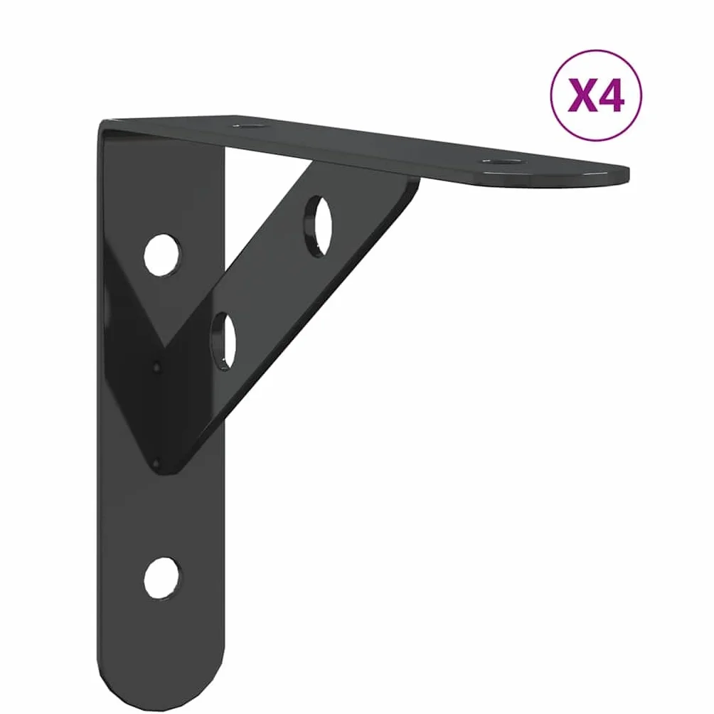 4 soportes para estanterías, 15 x 2,5 x 11,5 cm, acero inoxidable negro, 3 mm de grosor, 50 kg de carga, para estanterías de pared DIY, soportes robustos para estanterías, estanterías de