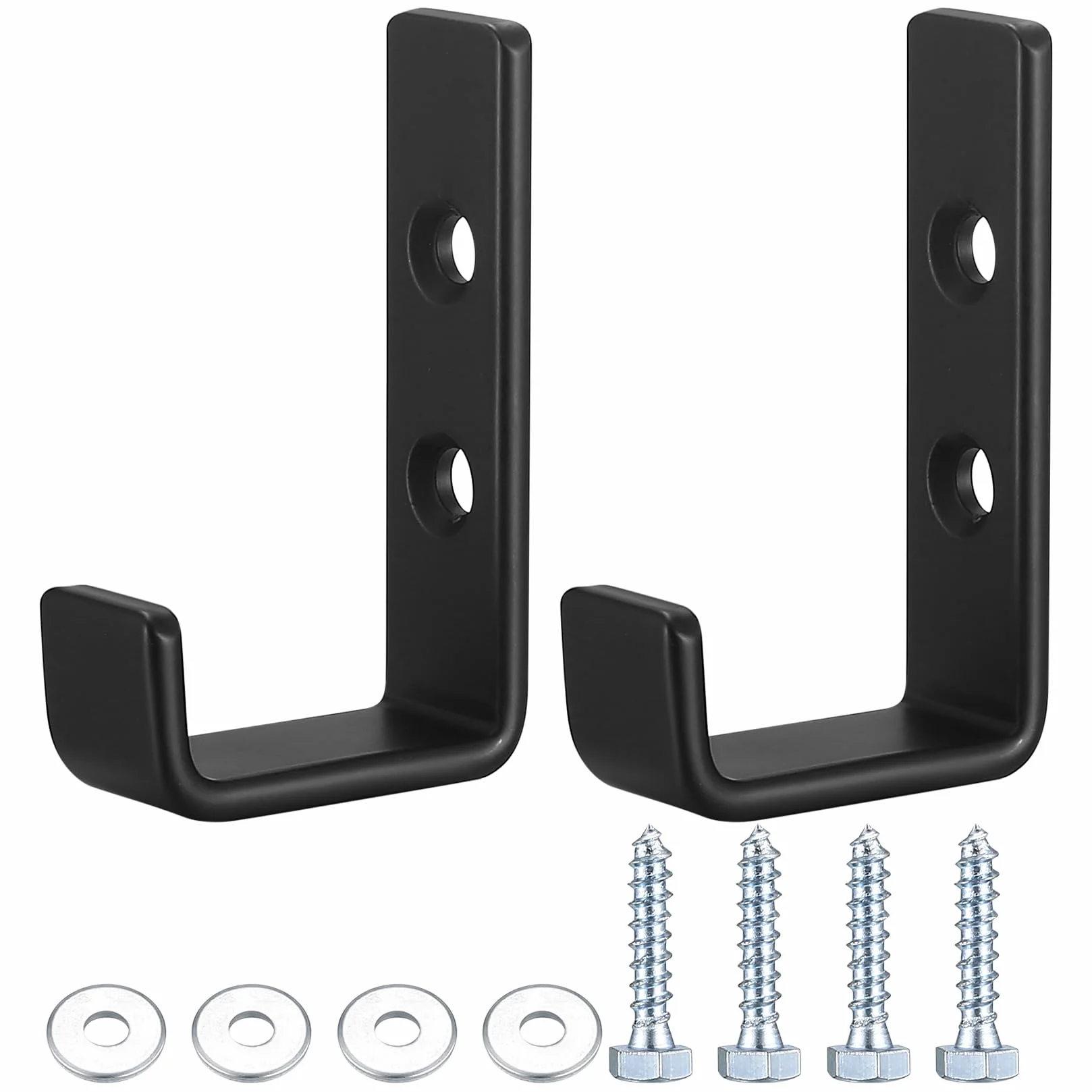 2pcs Ganchos Resistentes para Pared en Forma de J, Ganchos de Acero al carbono Negros Universales, Percheros, Ganchos para Abrigos,Soporte de Pared para Artículos Voluminosos (2) (2pcs)