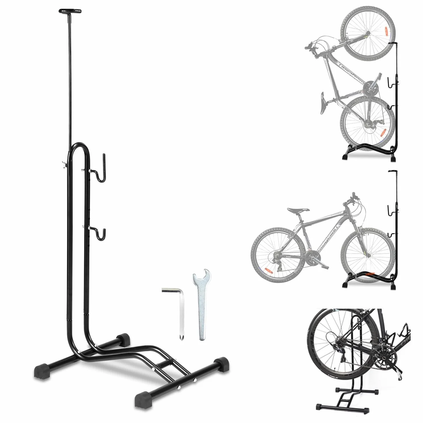 Soporte para bicicletas 3 en 1, suelo de 20 a 27,5 pulgadas, soporte de mantenimiento para bicicletas horizontal y vertical, altura ajustable, adecuado para rueda delantera o trasera, 42,5