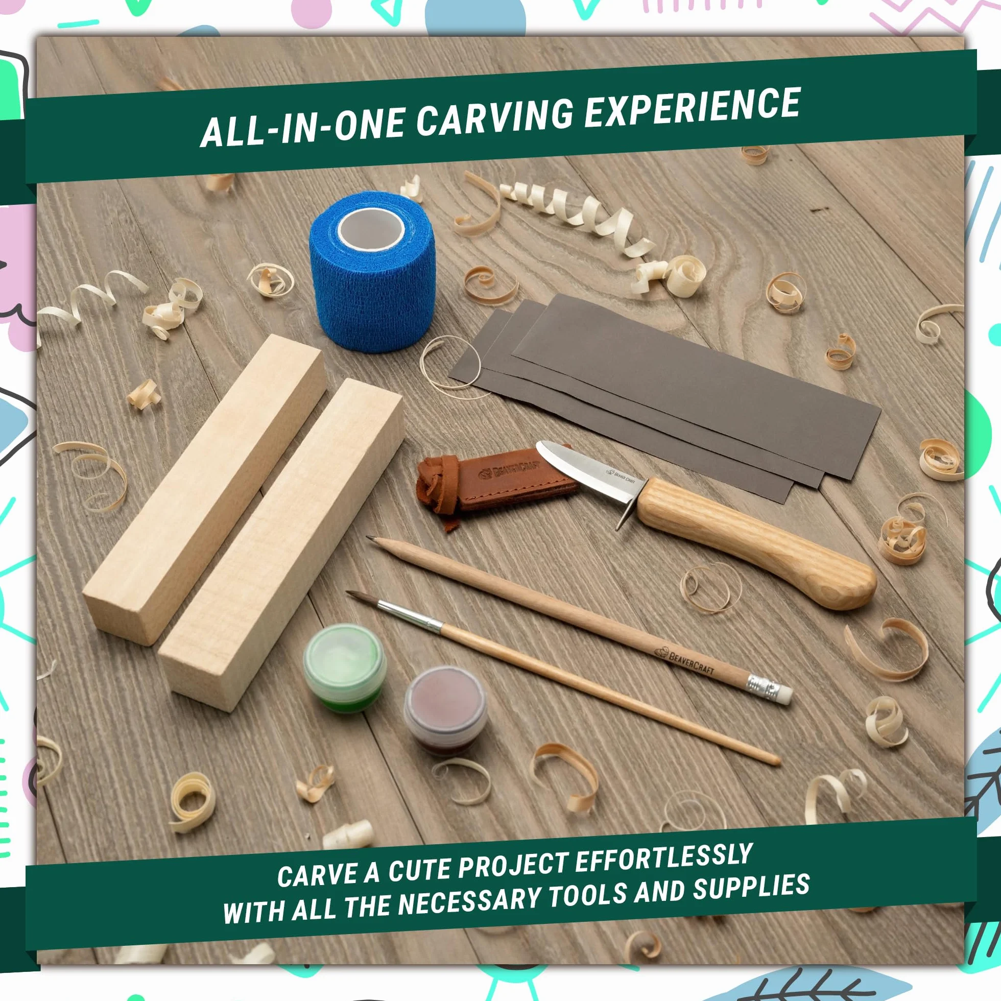 BeaverCraft Kit de Tallado en Madera para Niños y Principiantes DIY08 Kit de Inicio de Carpintería Kits de Pasatiempos para Niños Proyectos de Artesanía en Madera Regalos de Bricolaje Juego de Tallado