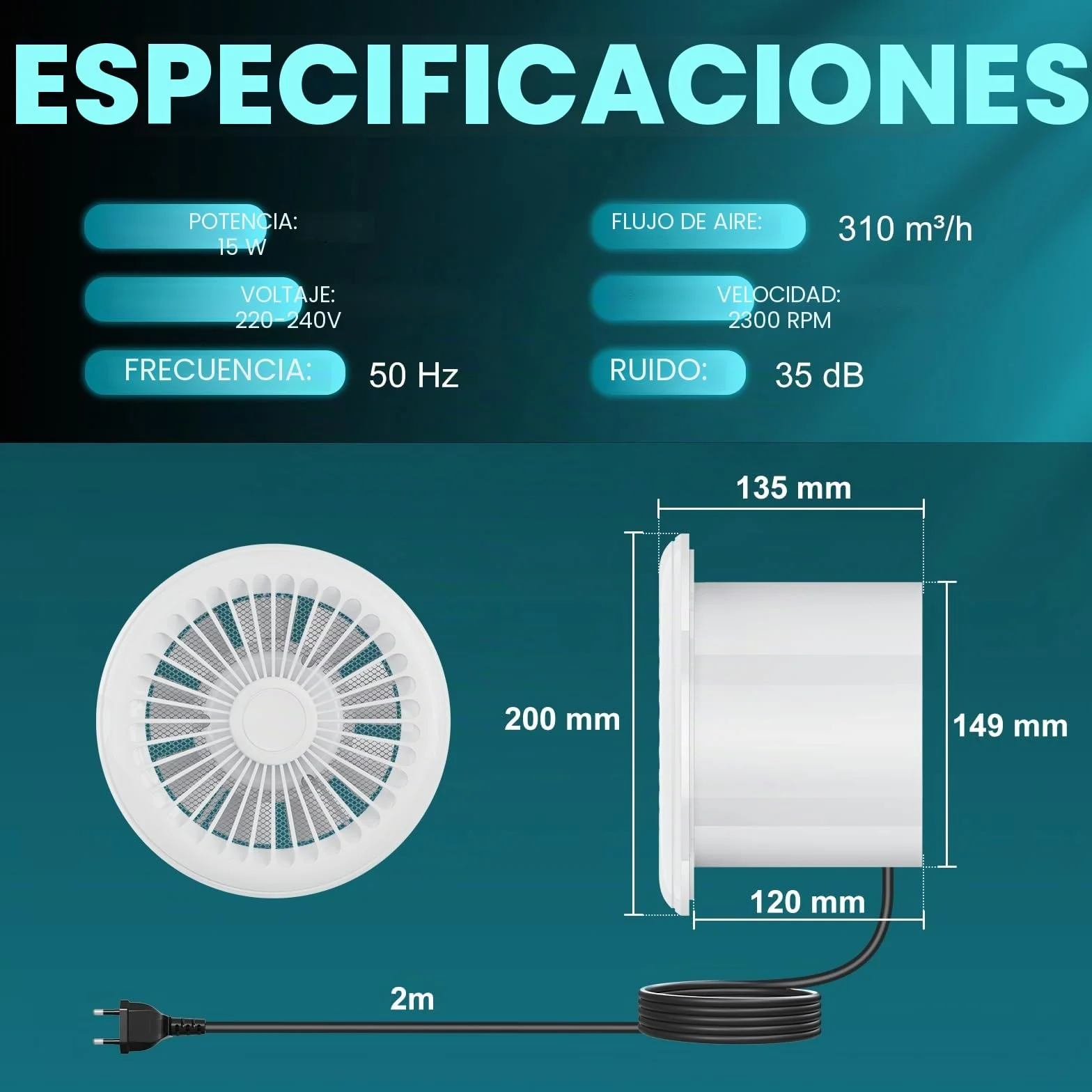 HG Power Ventilador de Extracción de 2 Vías 150mm con Mando a Distancia 3 Velocidades Silencioso para Baño Cocina