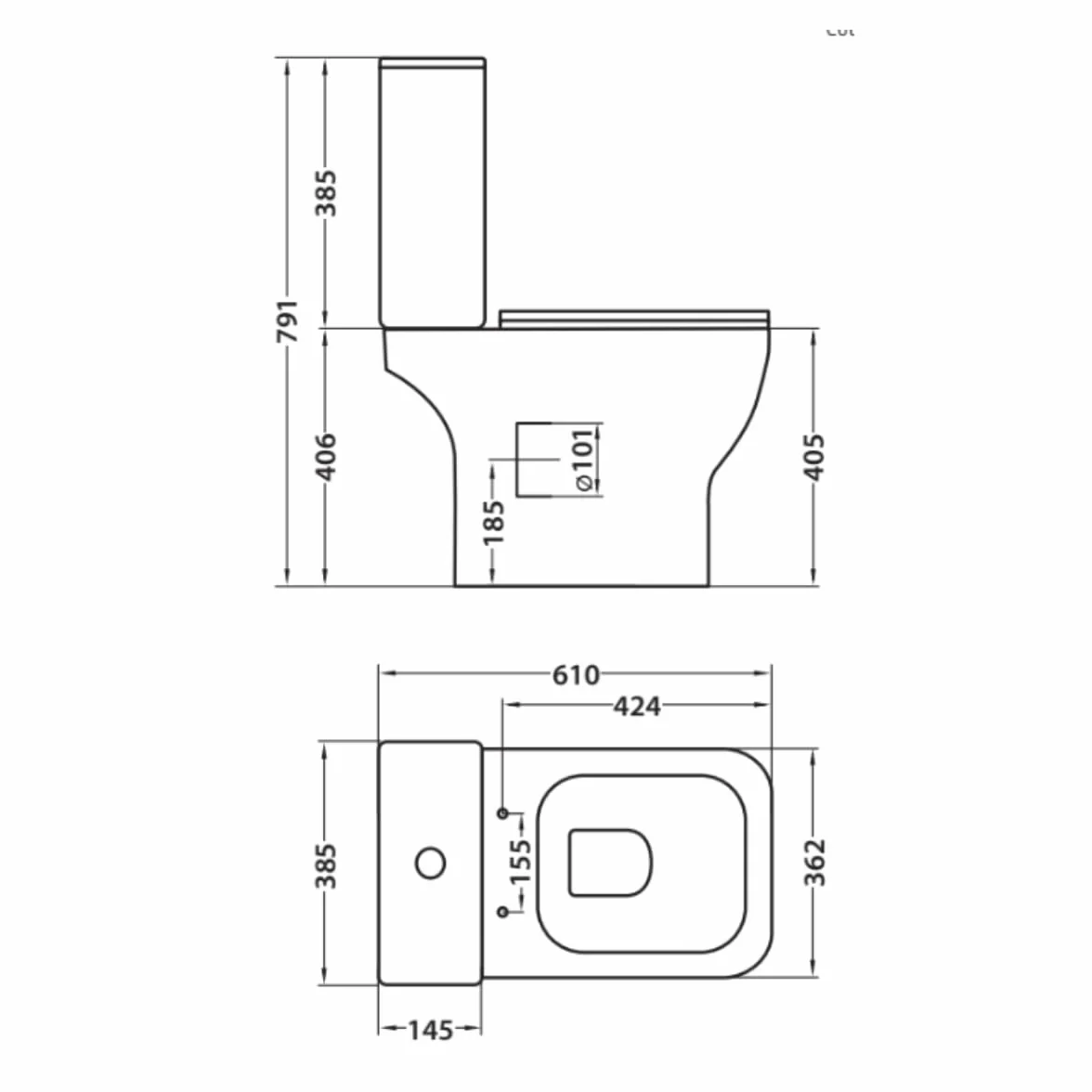 Wc Inodoro Completo Cuadrado con Sistema Rimless | Wc Completo Fondo reducido con Salida Dual y Asiento Amortiguado