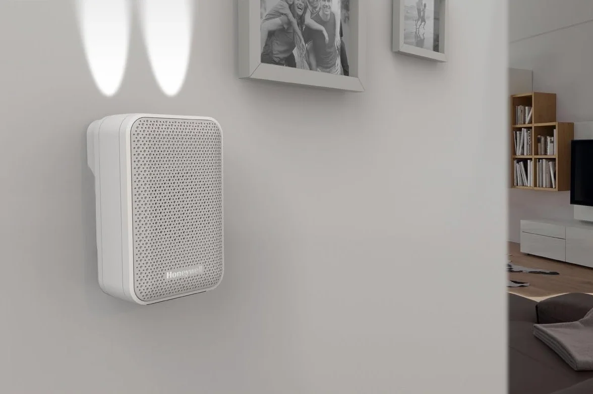 Honeywell Home DC313S Serie 3, Timbre Portátil, Inalámbrico con Led y Pulsador (Blanco)