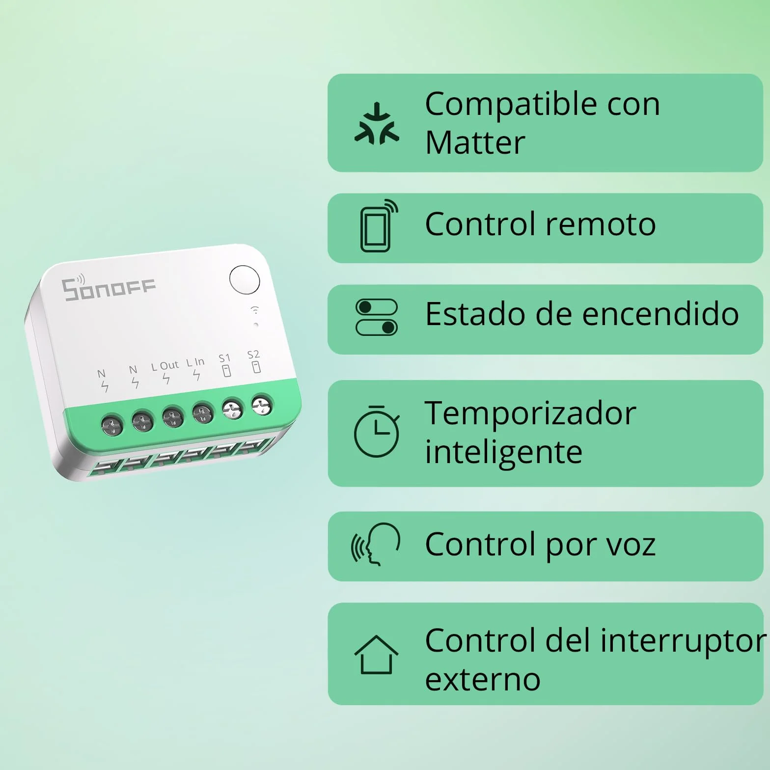 SONOFF Matter Interruptor WiFi Inteligente, DIY Rele WiFi, Funciona con Apple Home, Alexa, Google Home, Requiere Neutral