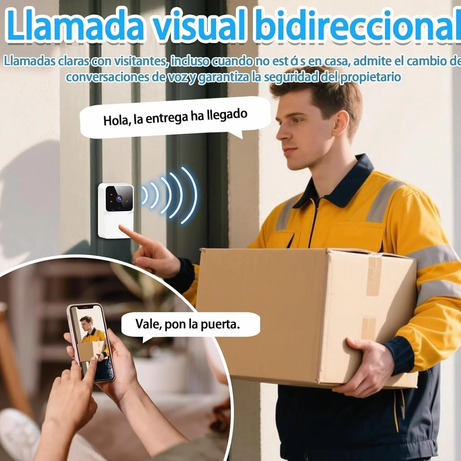 Videoportero Inalámbrico WiFi con Cámara HD1080P Visión Nocturna Resistente al Agua Control por App