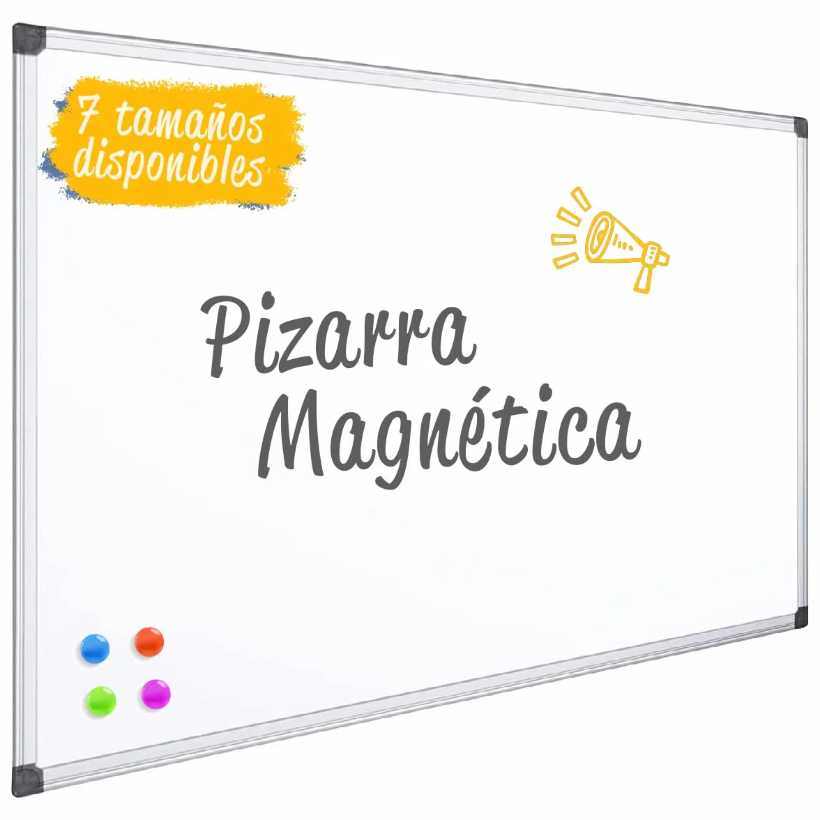 OFITURIA® Pizarra Blanca Magnética Lacada Con Marco De Aluminio Resistente Fácil De Borrar En Seco, Medida 100x70 cm