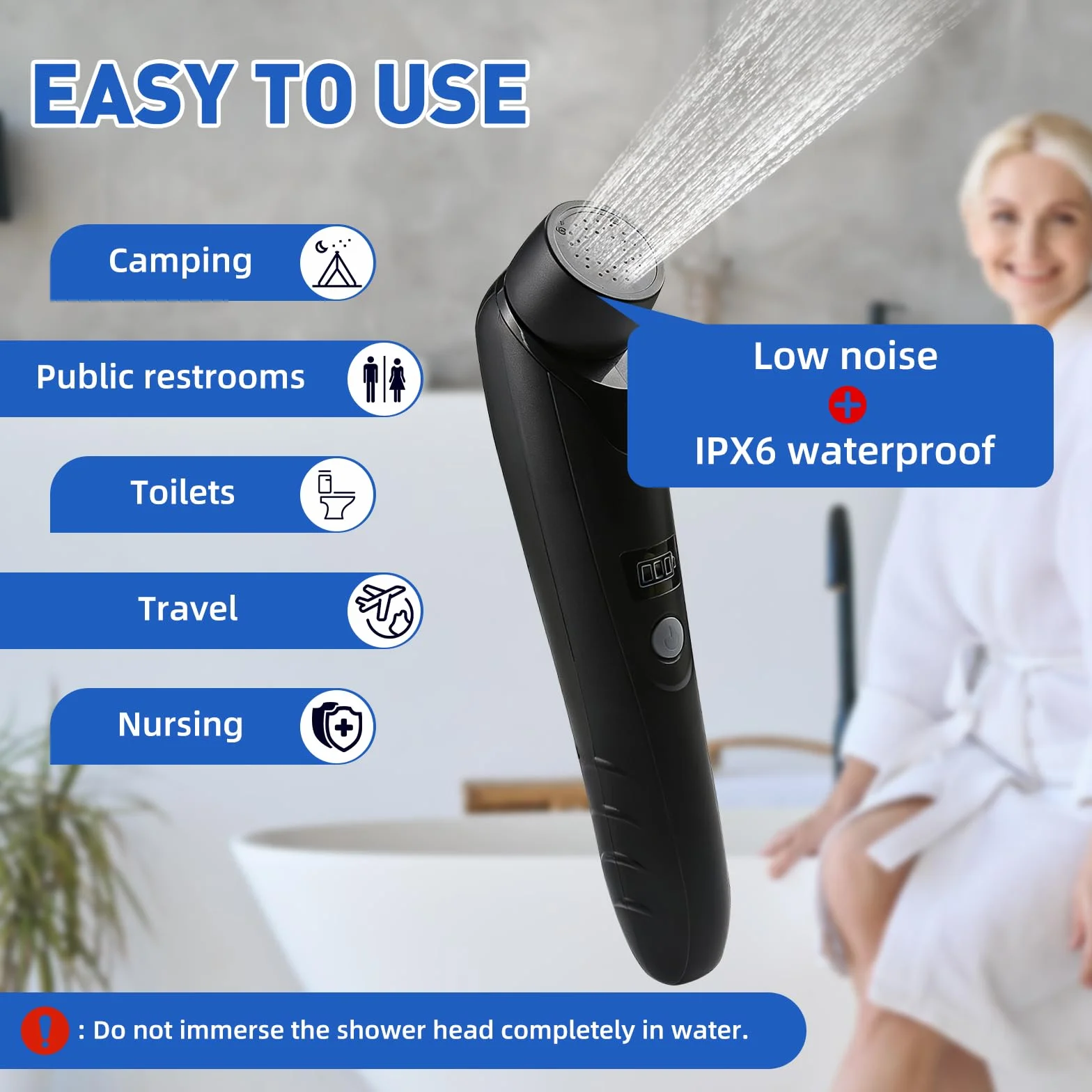 Bidé Portátil, 2.5L Bidé Eléctrico, Pulverizador Eléctrico de Mano para Bidé, Bidet de Mano Pulverizador Kit, Recargable, Ducha Aerosol limpio, Ideal para Viajes, Unisexo-Negro