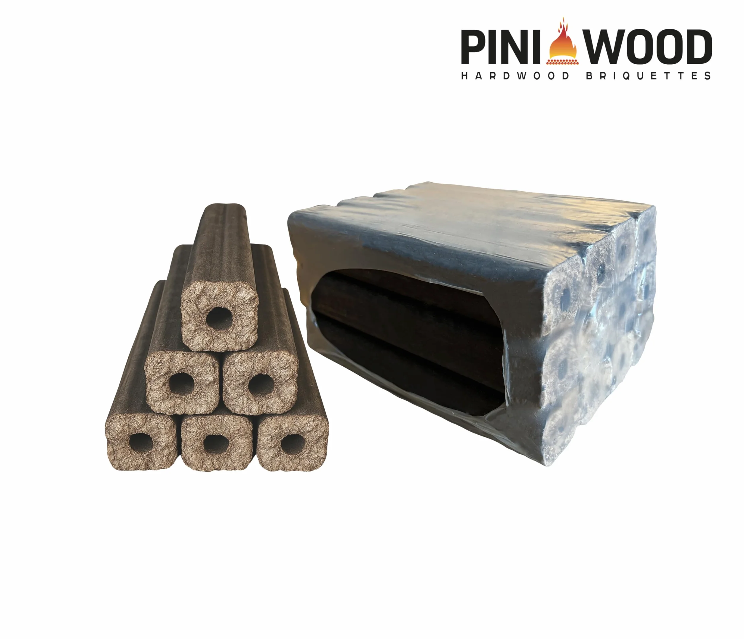PINI Kay Briquetas de madera de roble, 23 cm de largo, cuadradas con agujero de tracción, 22,5 kg, briquetas de madera dura, briquetas de madera de roble, chimenea, horno y barbacoa