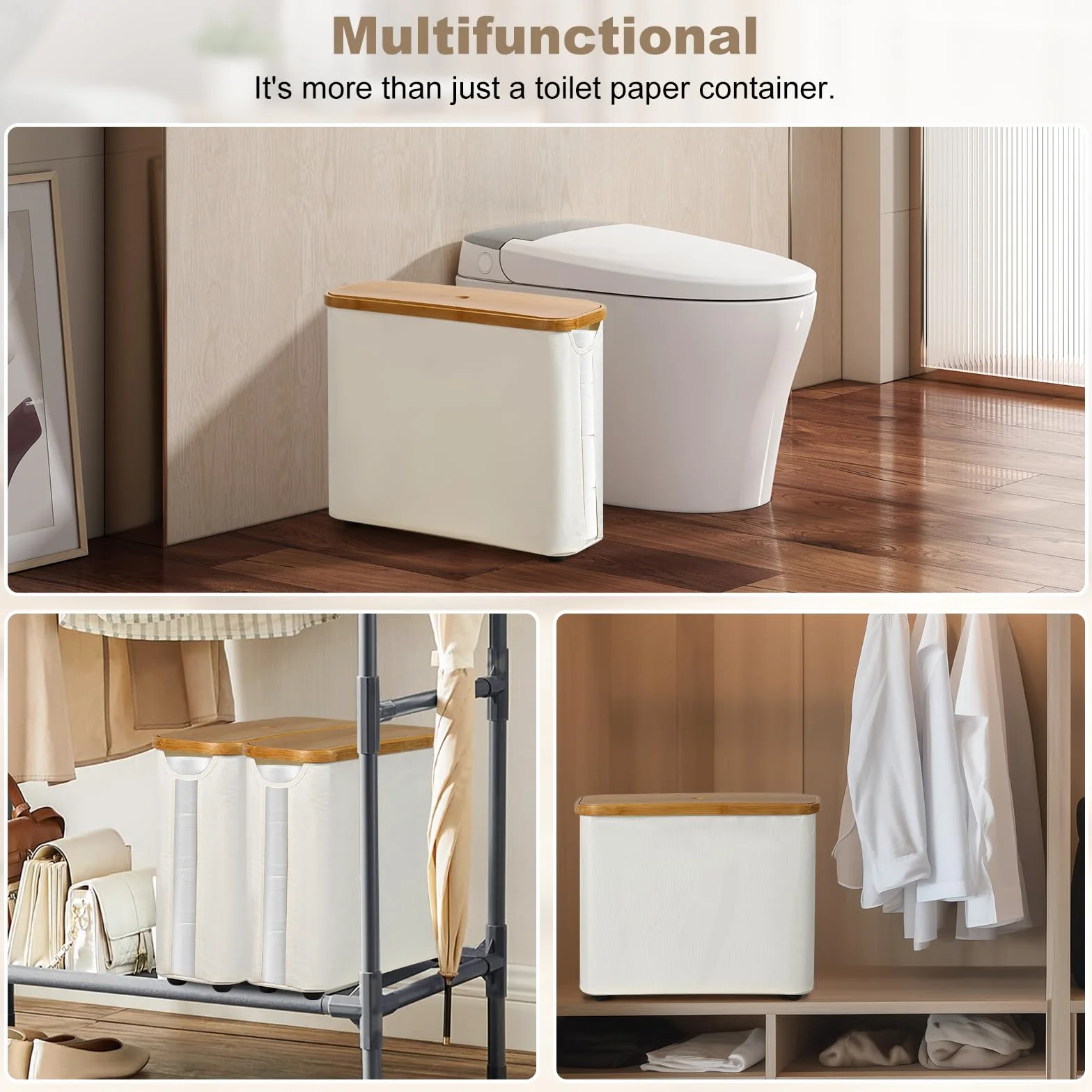 Portarrollos Papel Higienico con Tapa, Soporte para 12 Rollos, Beige