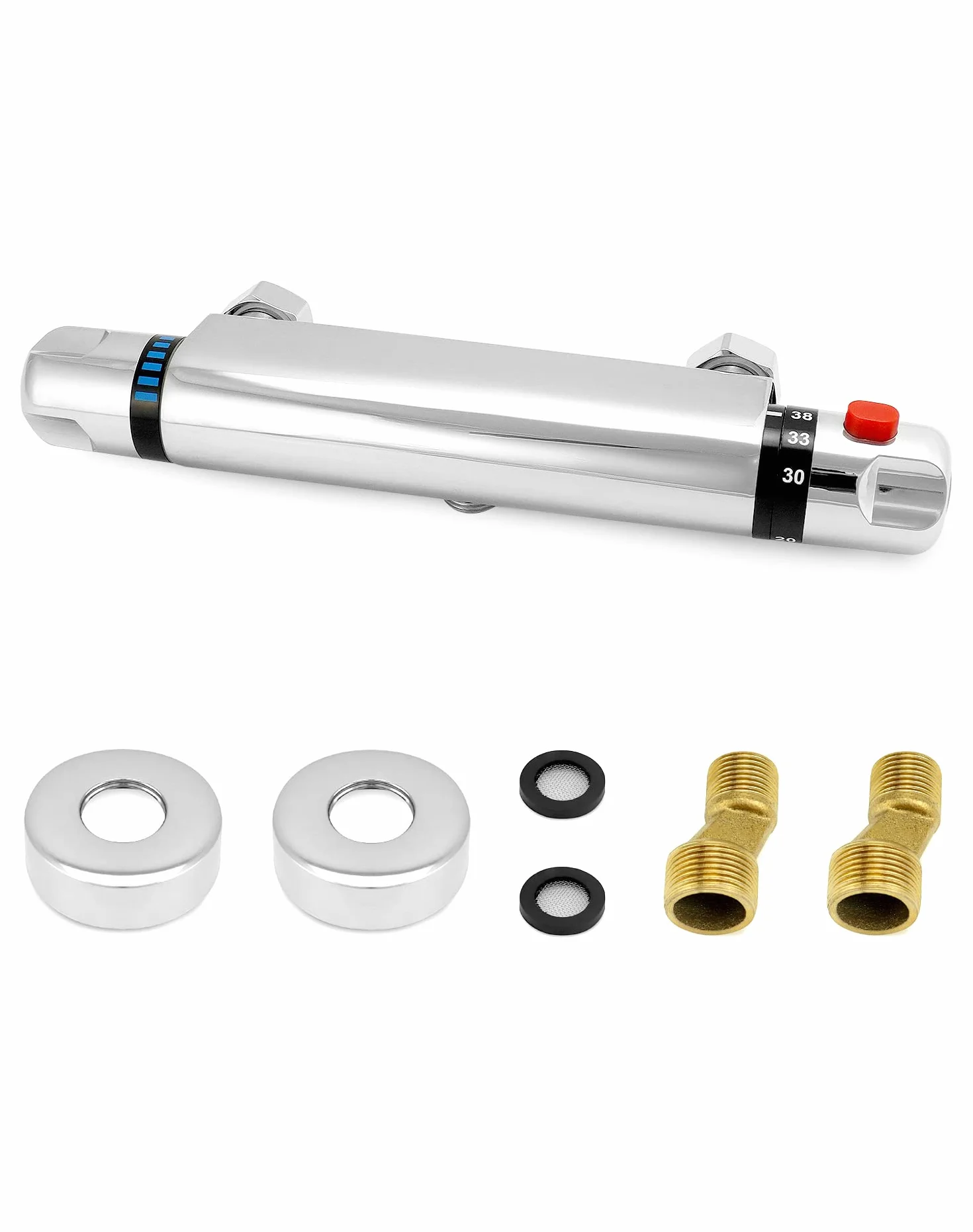 QWORK grifo ducha termostatico, salida de válvula G1/2 ", izquierda caliente derecha fría, mezclador de ducha de latón, control de temperatura constante para baño