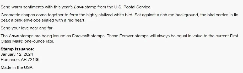 United States Postal Service Amor 2024 Hoja de 20 Sellos Postales Forever Scott 5826