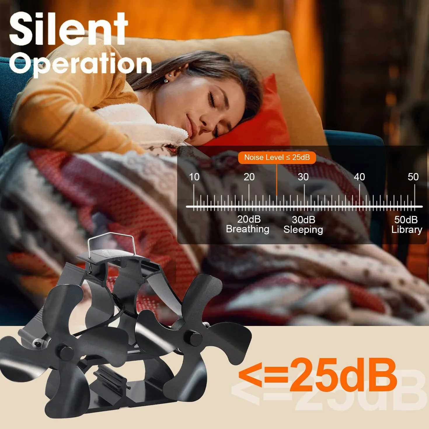 Tomersun Ventilador de estufa de leña, ventilador de chimenea de 8 aspas alimentado por calor, ventilador superior térmico para quemador de leña